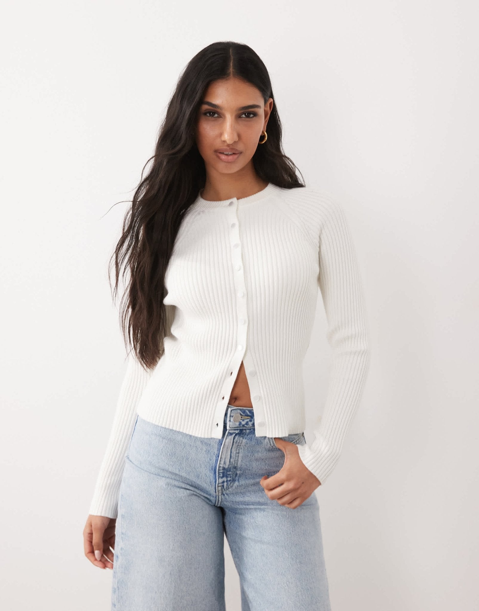 ASOS DESIGN fine knit structured cardigan in ecru - ASOS Sample Sale