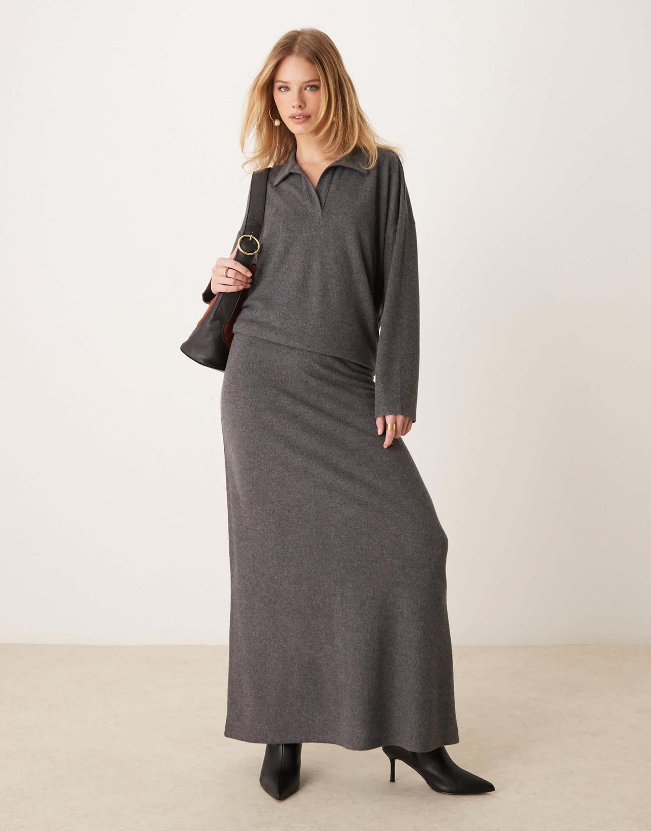 ASOS DESIGN fishtail co ord supersoft maxi skirt in grey marl - ASOS Sample Sale