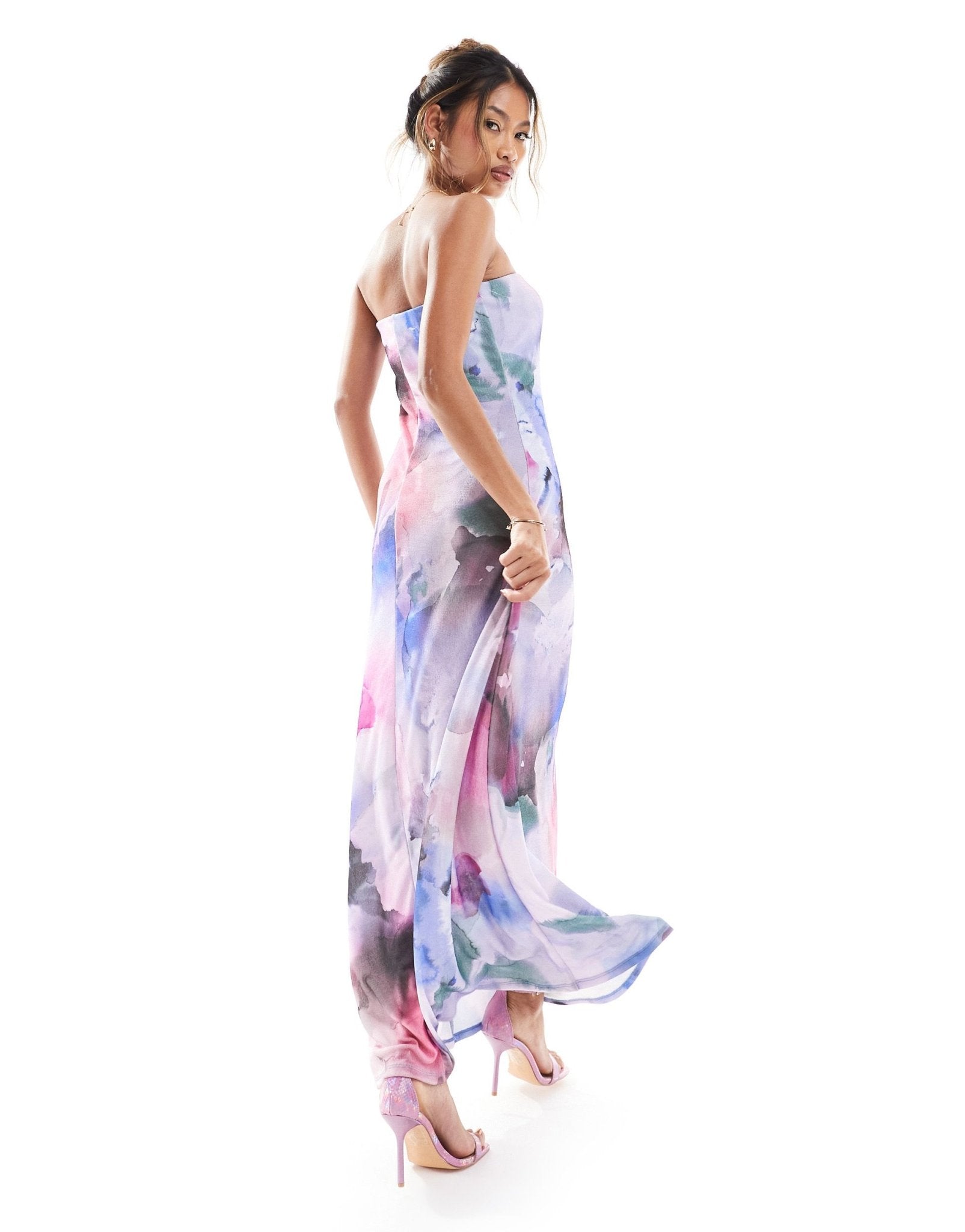 ASOS DESIGN fit and flare bandeau midi dress in watercolour print - ASOS Sample Sale