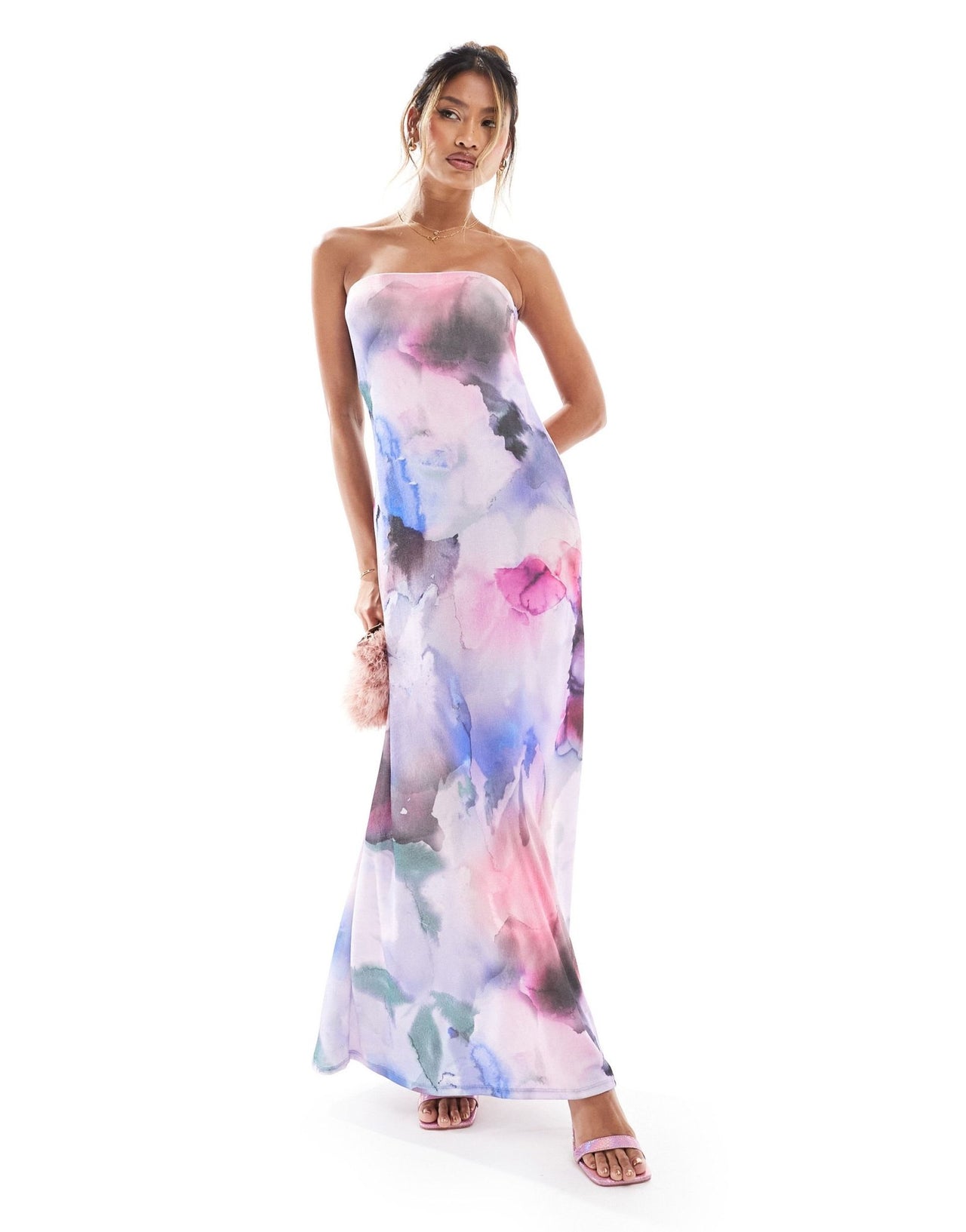 ASOS DESIGN fit and flare bandeau midi dress in watercolour print - ASOS Sample Sale