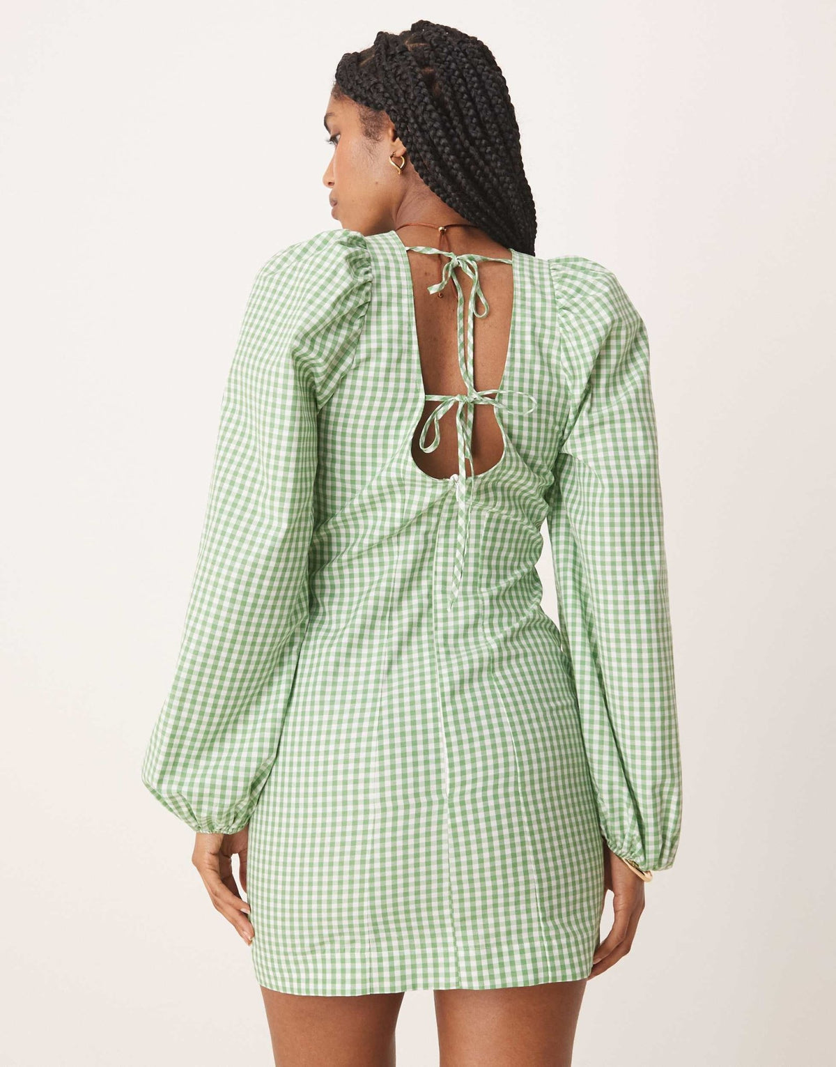 ASOS DESIGN fit and flare mini dress with tie back detail in green gingham - ASOS Sample Sale