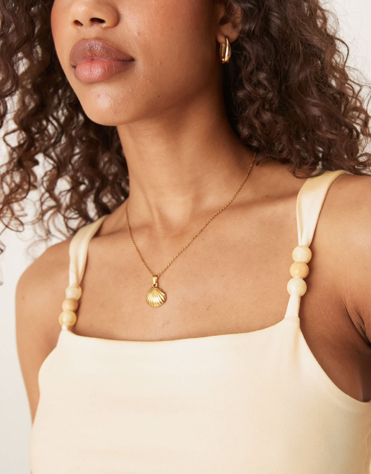ASOS DESIGN fitted beaded strap detail cotton top in ivory - ASOS Sample Sale