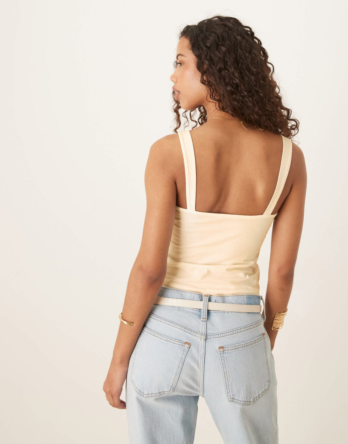 ASOS DESIGN fitted beaded strap detail cotton top in ivory - ASOS Sample Sale