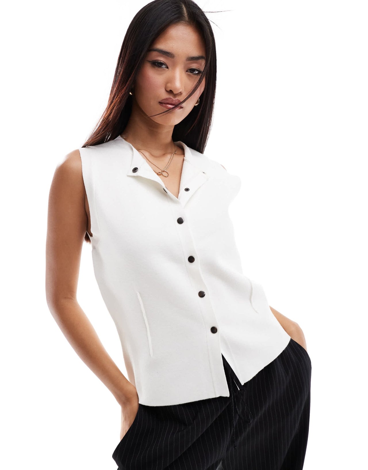ASOS DESIGN fitted knit longline waistcoat with seam detail in white - ASOS Sample Sale
