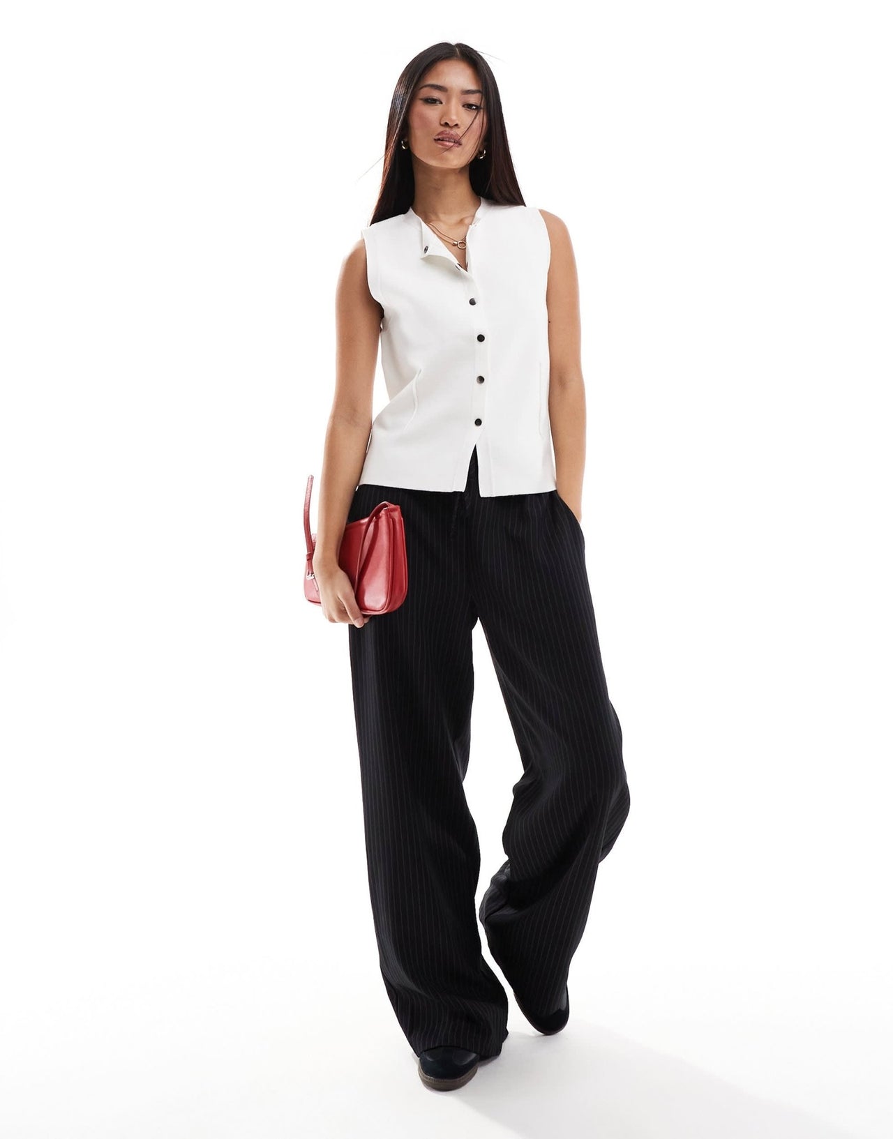 ASOS DESIGN fitted knit longline waistcoat with seam detail in white - ASOS Sample Sale