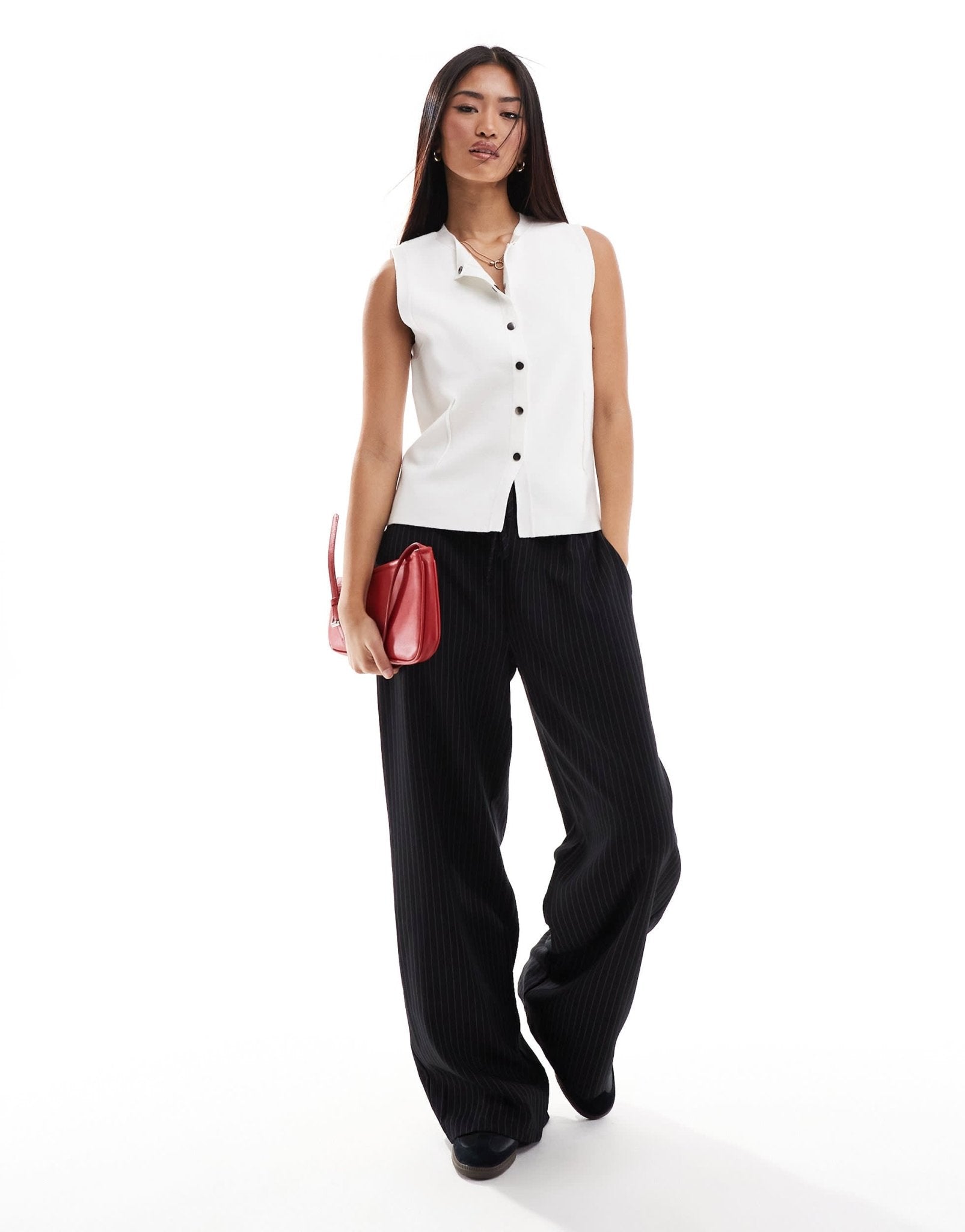 ASOS DESIGN fitted knit longline waistcoat with seam detail in white - ASOS Sample Sale