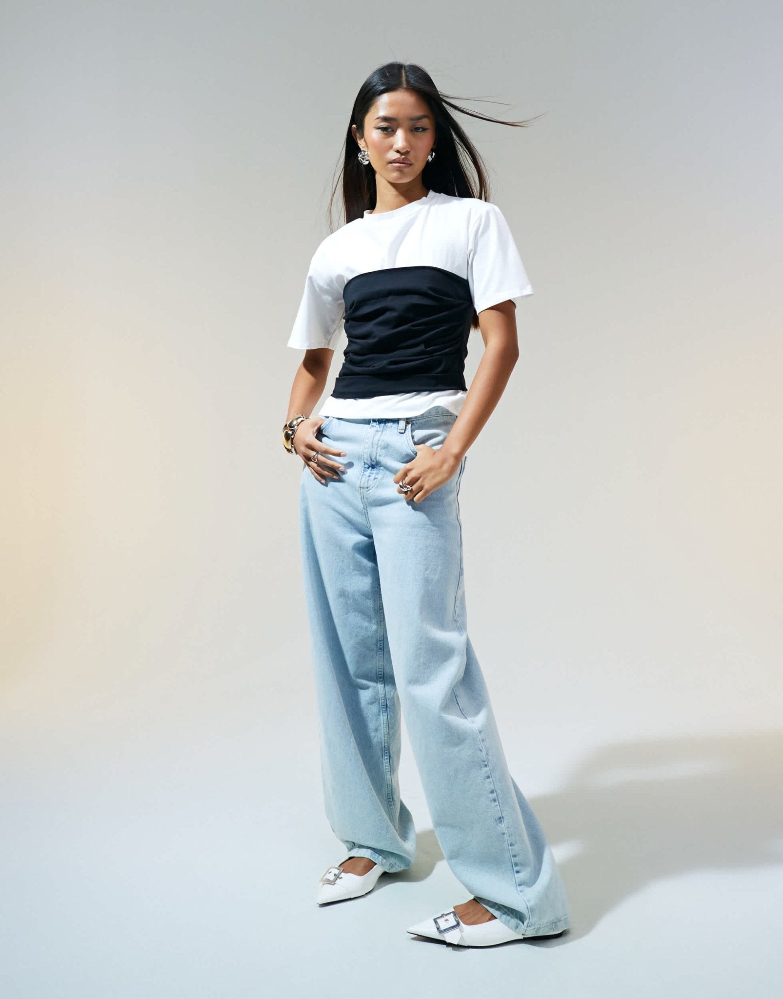 ASOS DESIGN fitted t-shirt with waistband detail in black and white - ASOS Sample Sale