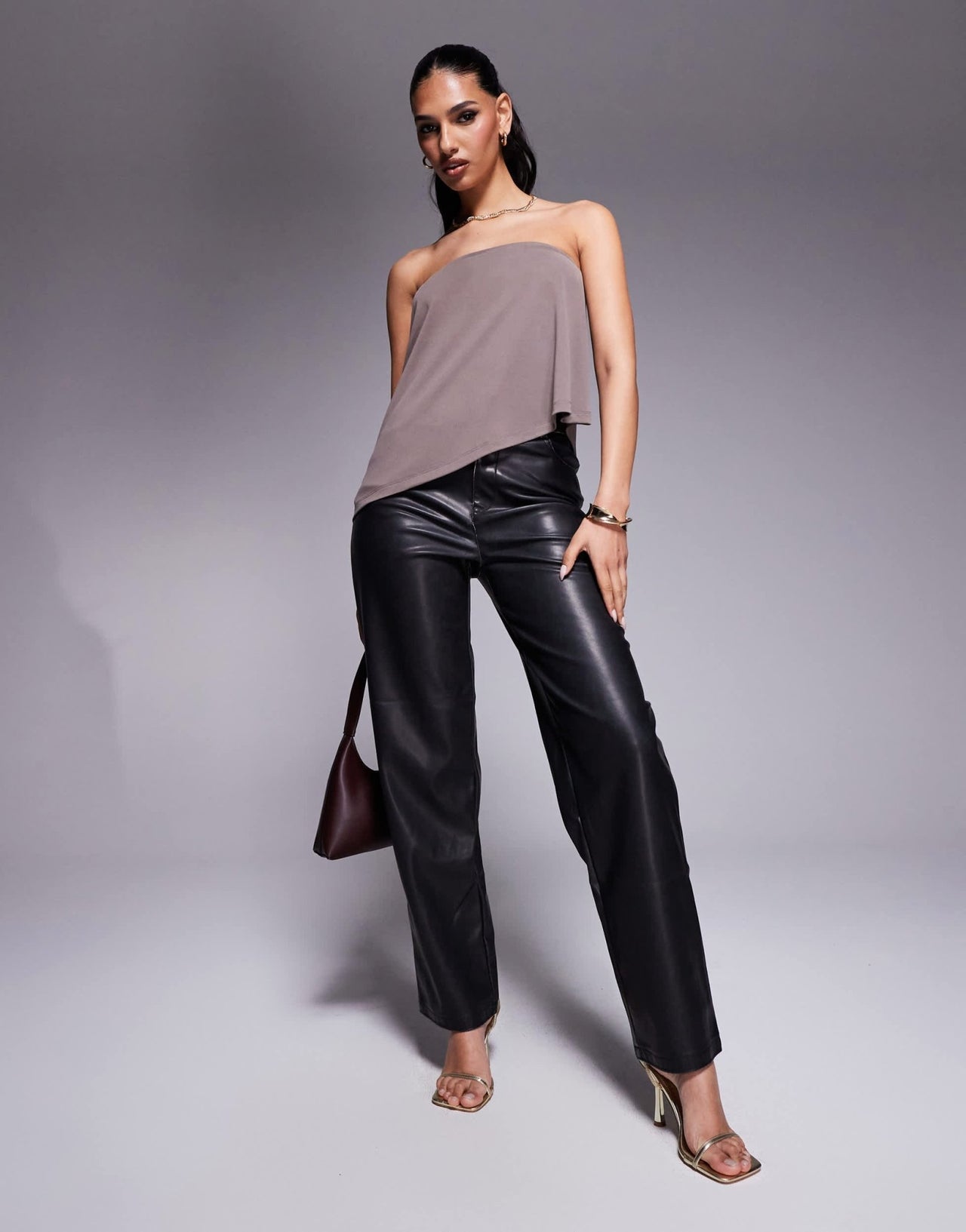 ASOS DESIGN floaty asymmetric cupro bandeau longline top in brown - ASOS Sample Sale