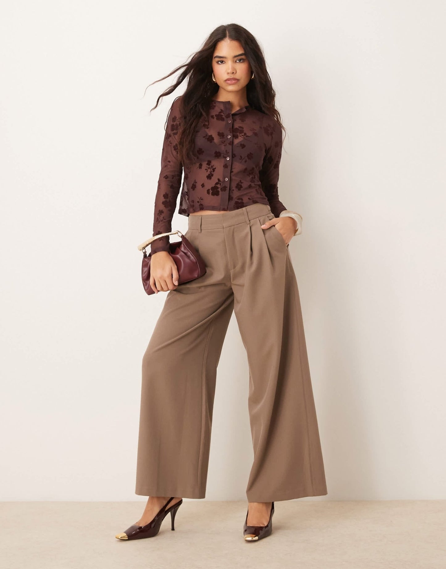 ASOS DESIGN flocked shrunken mesh cardigan in brown - ASOS Sample Sale