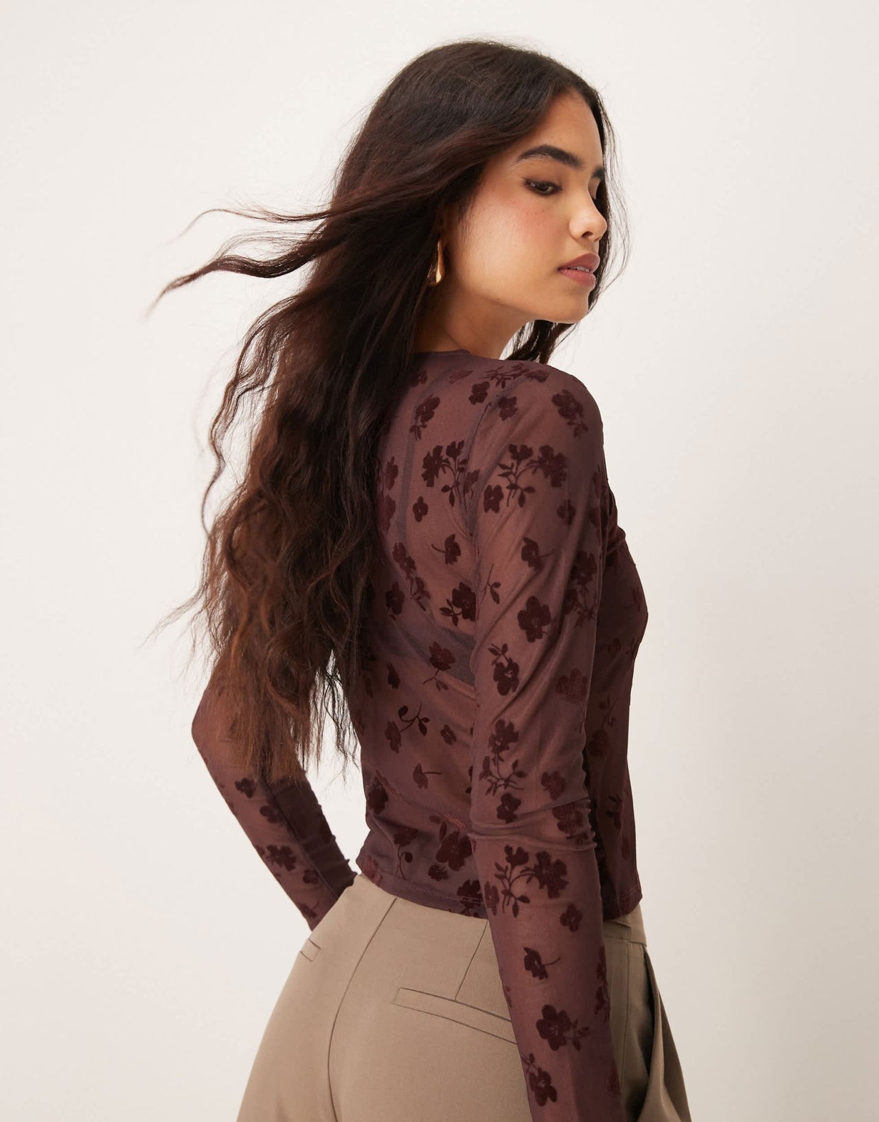 ASOS DESIGN flocked shrunken mesh cardigan in brown - ASOS Sample Sale