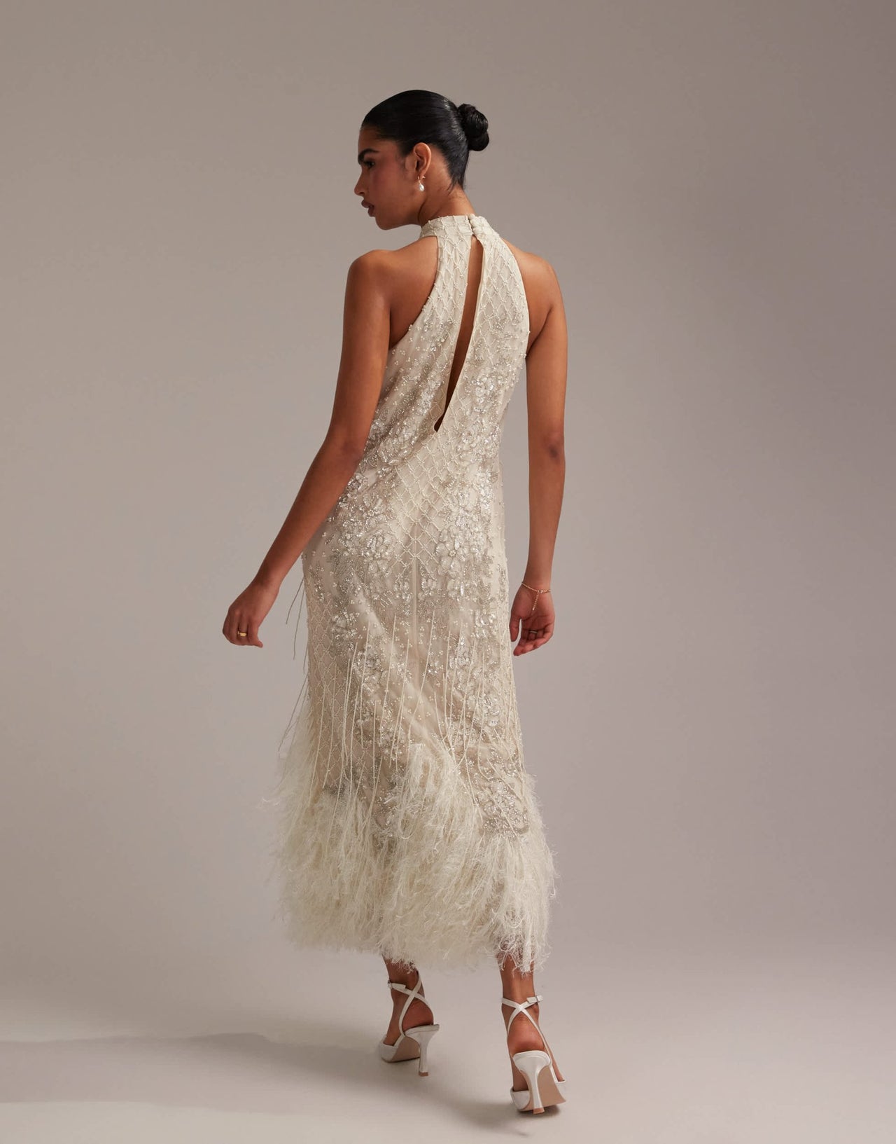 ASOS DESIGN floral embellished halter maxi wedding dress with fringe hem - ASOS Sample Sale