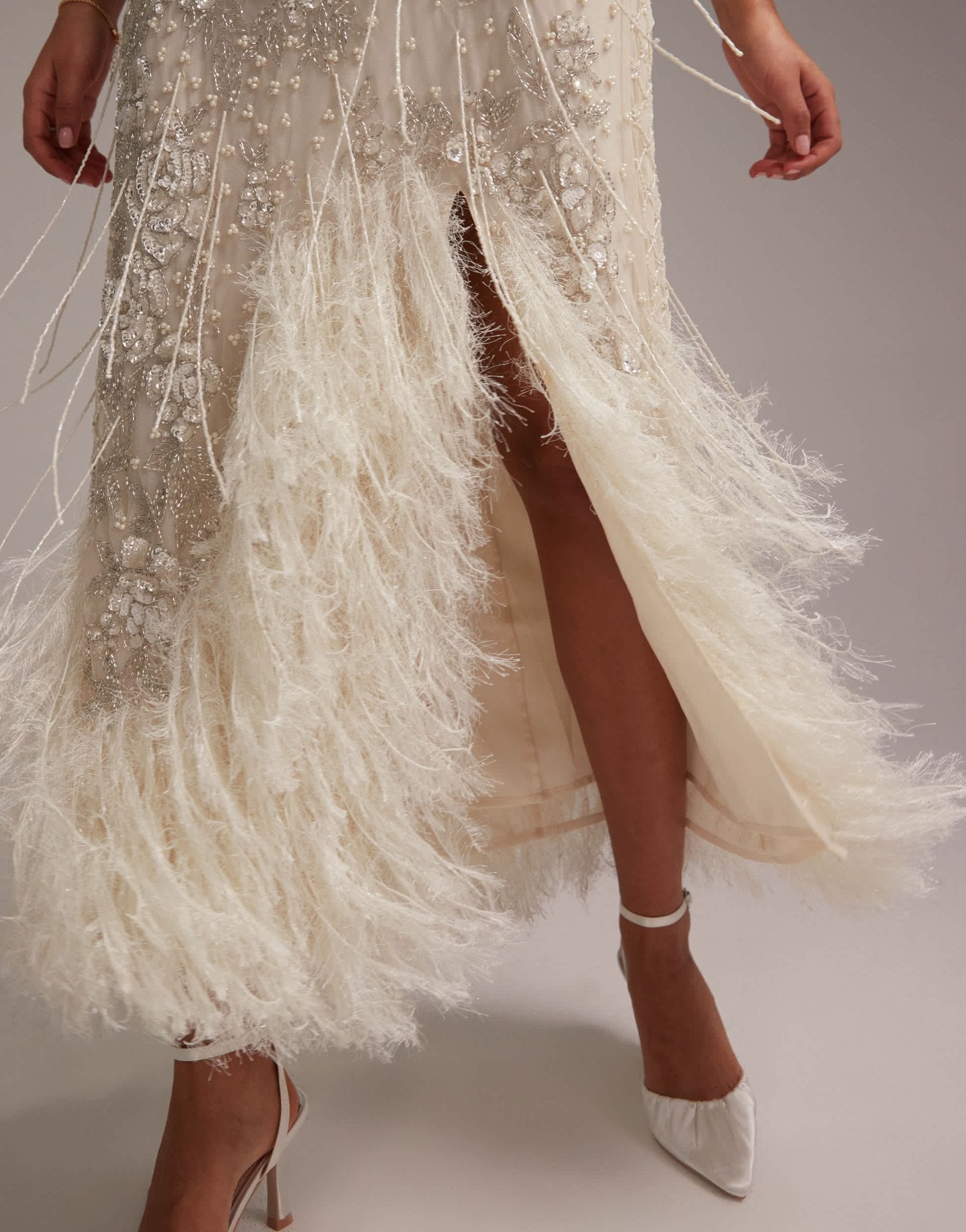 ASOS DESIGN floral embellished halter maxi wedding dress with fringe hem - ASOS Sample Sale
