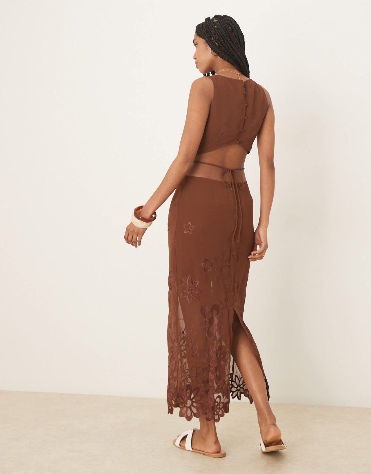 ASOS DESIGN floral embroidered cut out maxi dress in chocolate - ASOS Sample Sale