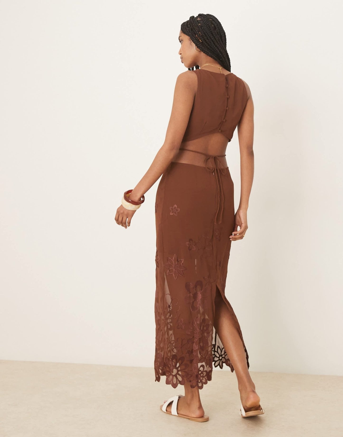ASOS DESIGN floral embroidered cut out maxi dress in chocolate - ASOS Sample Sale
