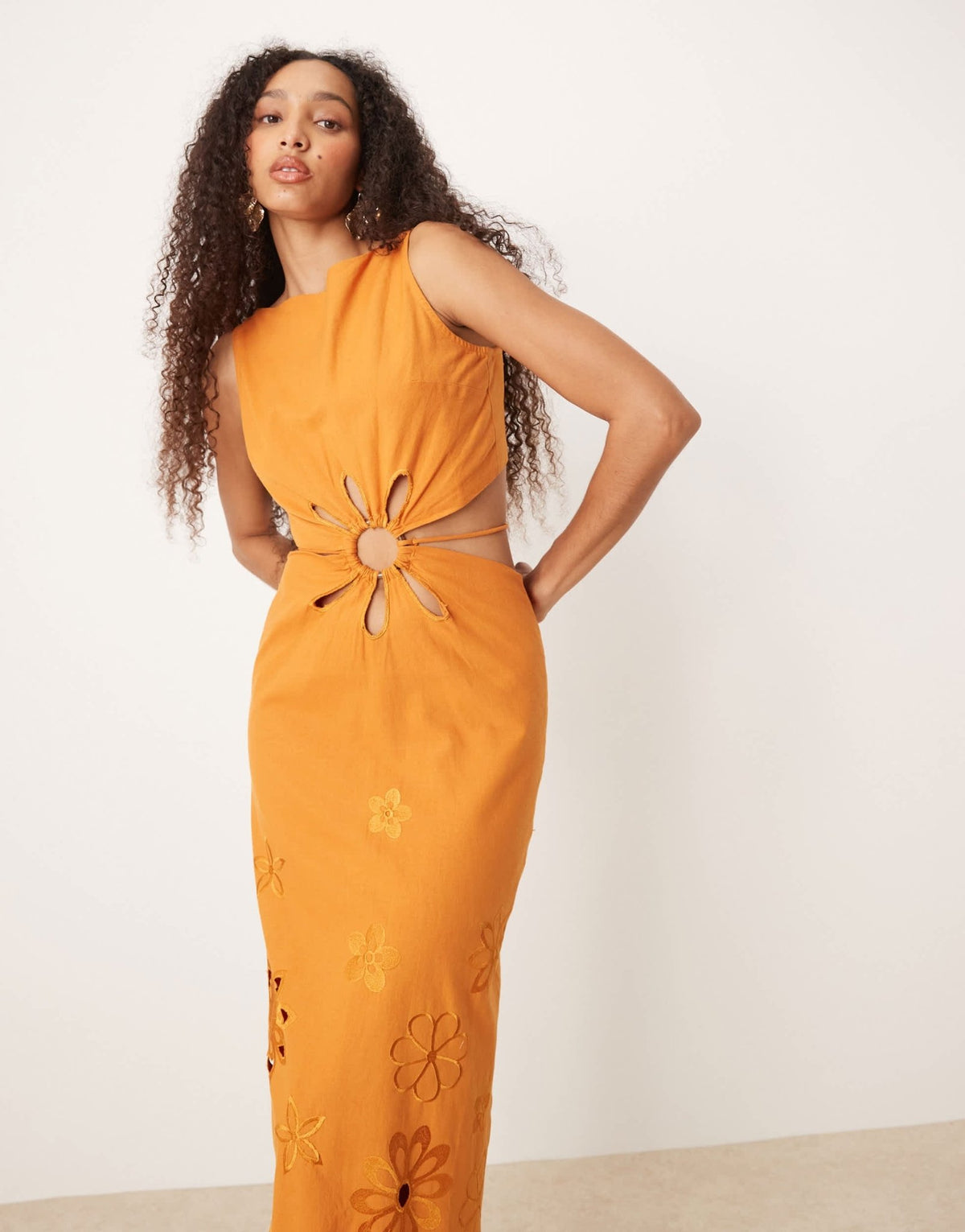 ASOS DESIGN floral embroidered cut out maxi dress in orange - ASOS Sample Sale
