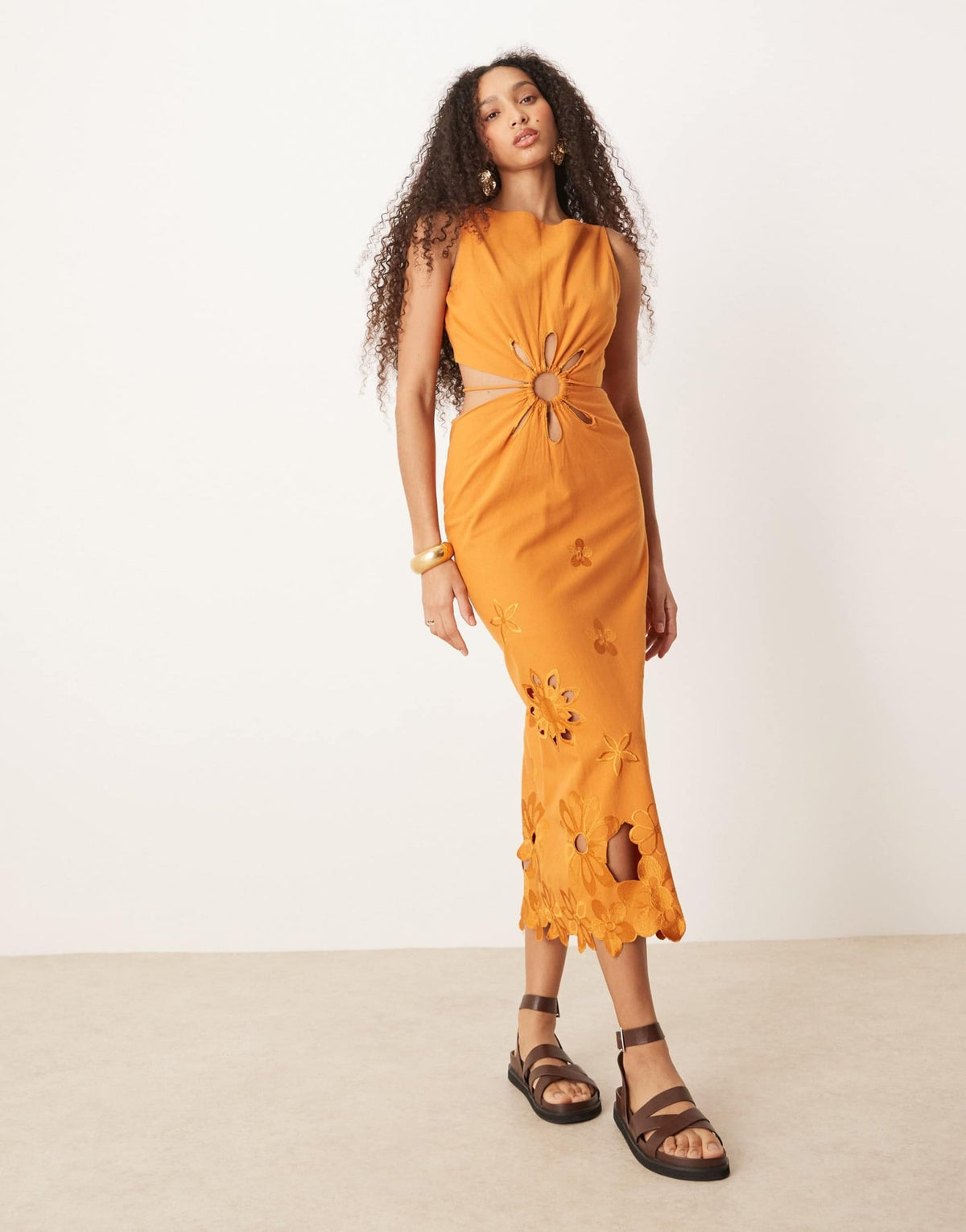 ASOS DESIGN floral embroidered cut out maxi dress in orange - ASOS Sample Sale