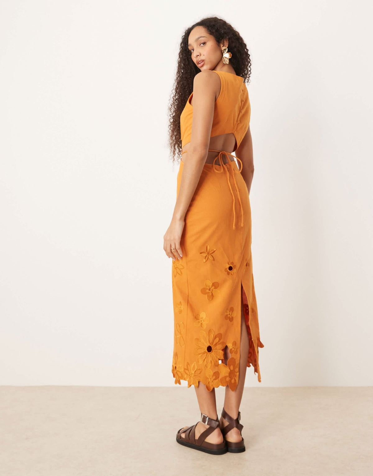 ASOS DESIGN floral embroidered cut out maxi dress in orange - ASOS Sample Sale