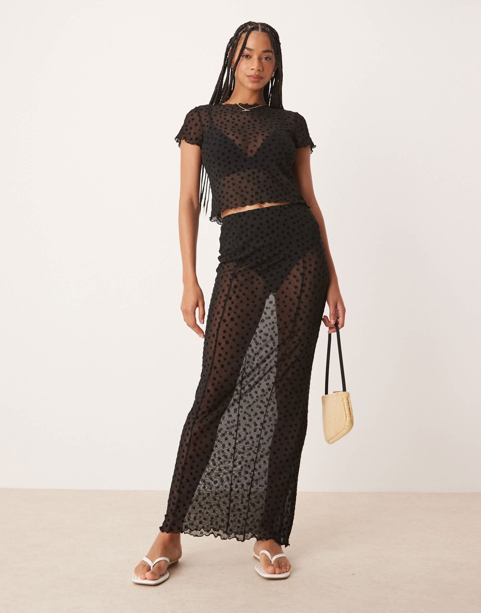 ASOS DESIGN floral flocked sheer mesh maxi skirt in black - ASOS Sample Sale