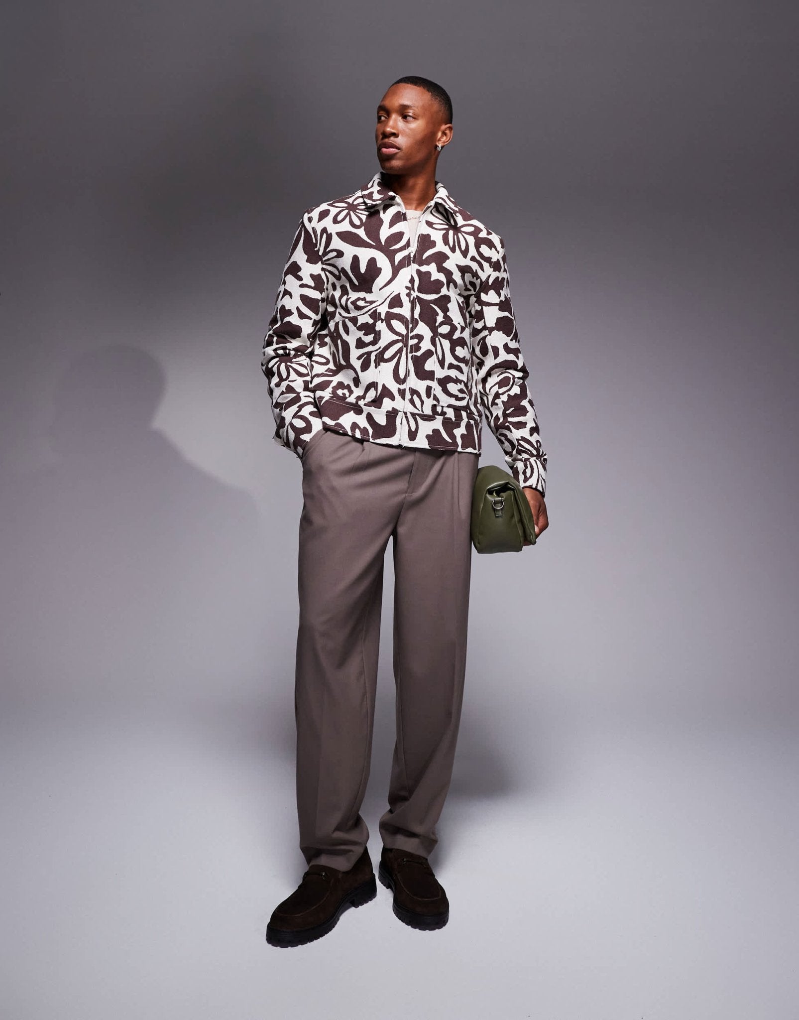 ASOS DESIGN floral jacquard harrington jacket in brown - ASOS Sample Sale