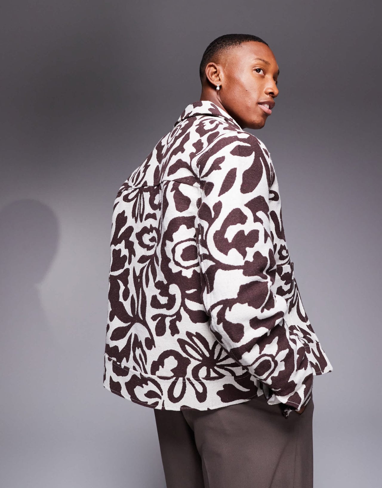 ASOS DESIGN floral jacquard harrington jacket in brown - ASOS Sample Sale