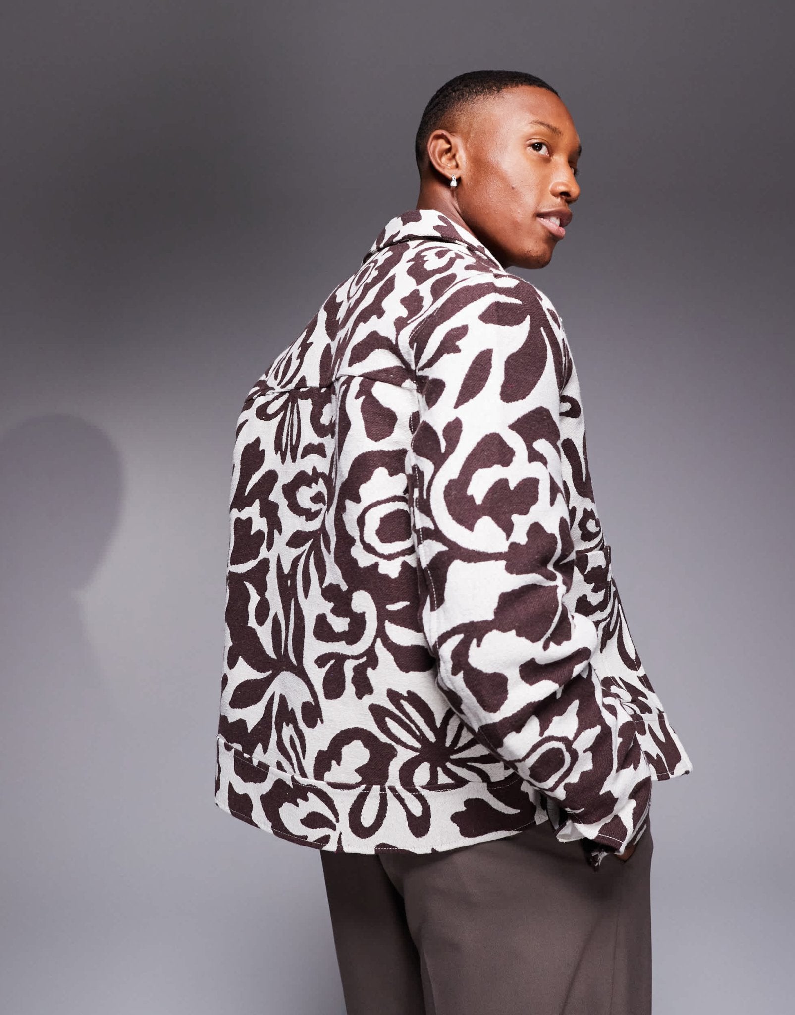 ASOS DESIGN floral jacquard harrington jacket in brown - ASOS Sample Sale