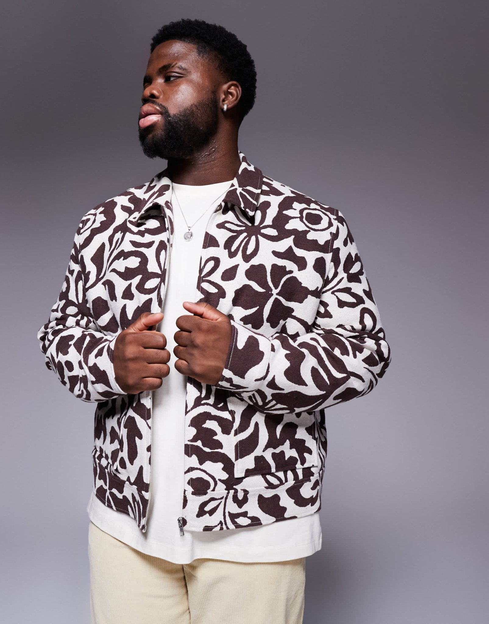 ASOS DESIGN floral jacquard harrington jacket in brown - ASOS Sample Sale