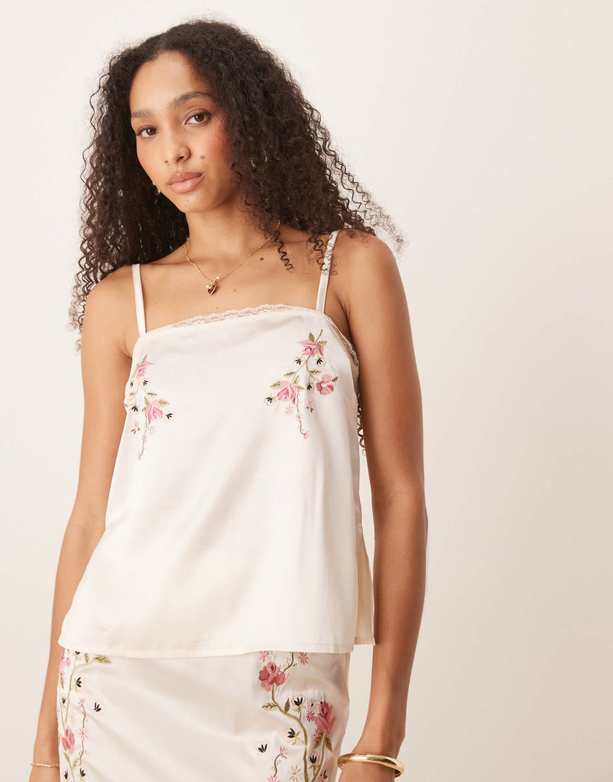 ASOS DESIGN flower embroidered satin cami co-ord - ASOS Sample Sale