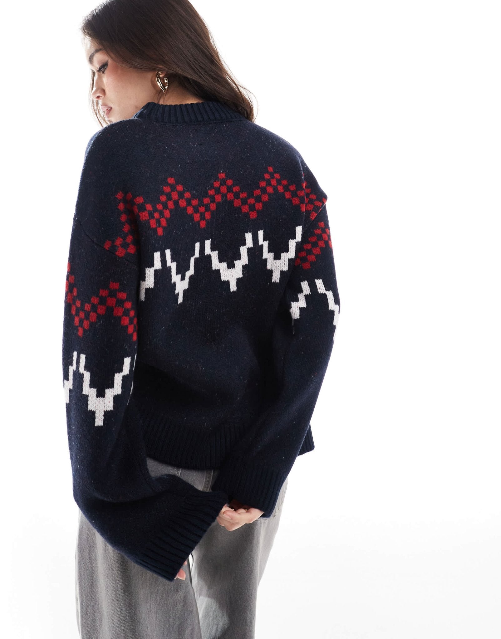ASOS DESIGN fluffy knitted fair isle jumper in navy - ASOS Sample Sale