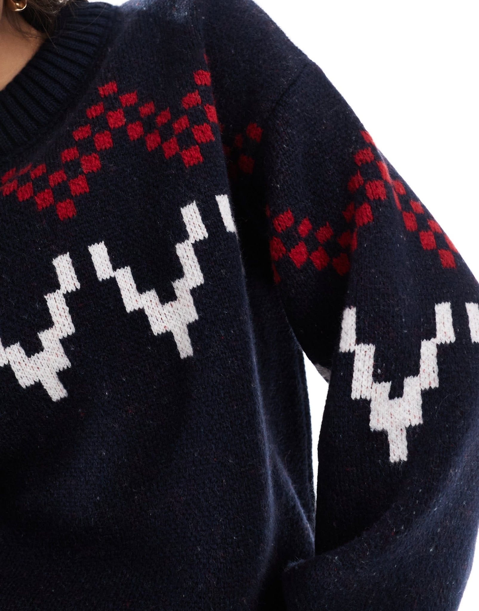 ASOS DESIGN fluffy knitted fair isle jumper in navy - ASOS Sample Sale