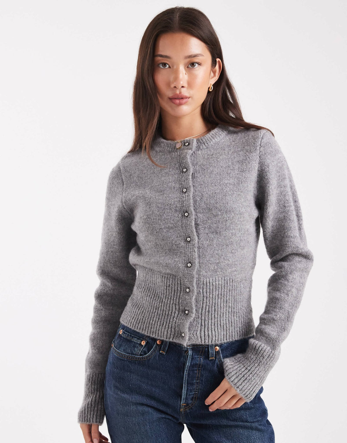 ASOS DESIGN fluffy neat fit knitted cardigan in grey - ASOS Sample Sale