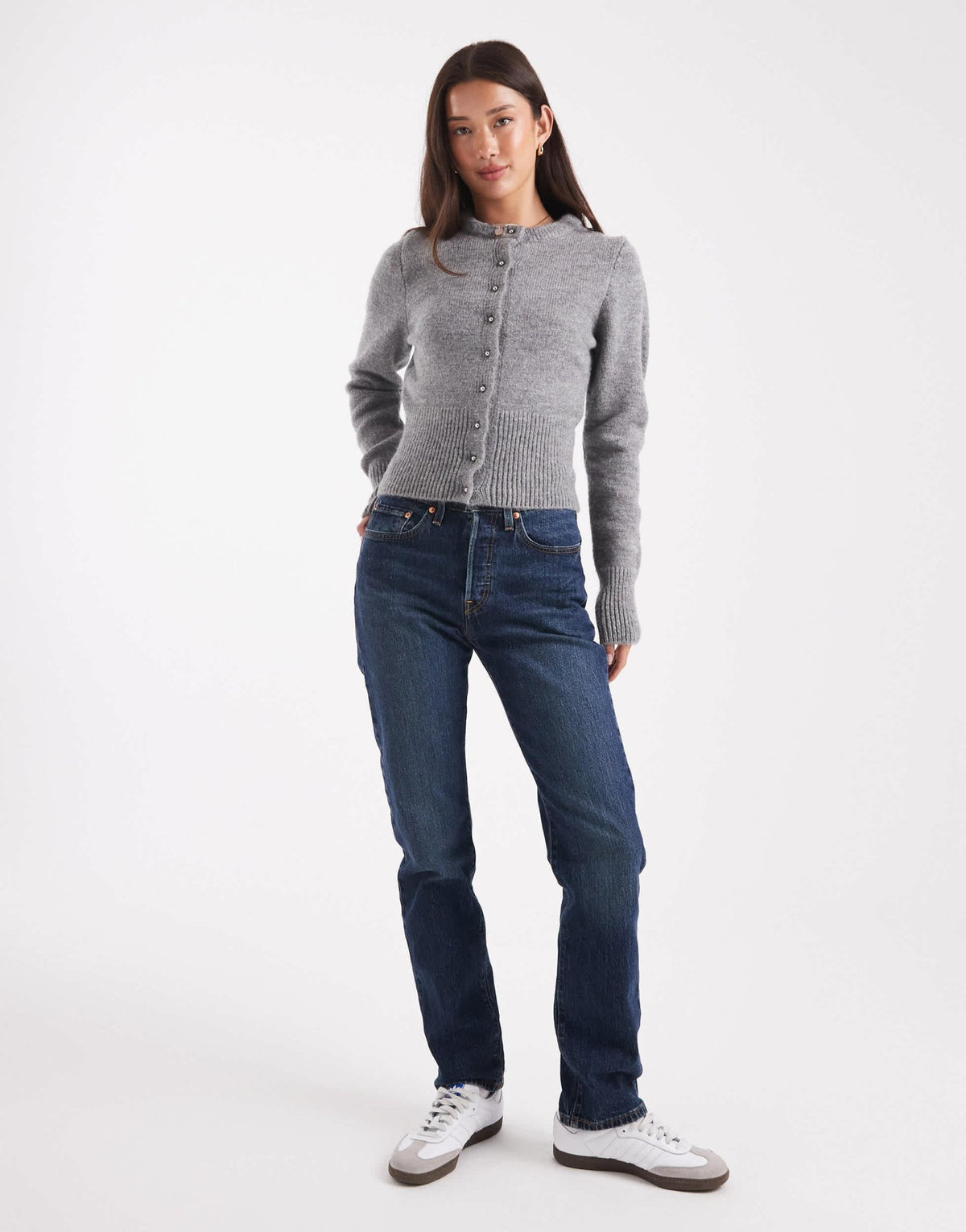 ASOS DESIGN fluffy neat fit knitted cardigan in grey - ASOS Sample Sale