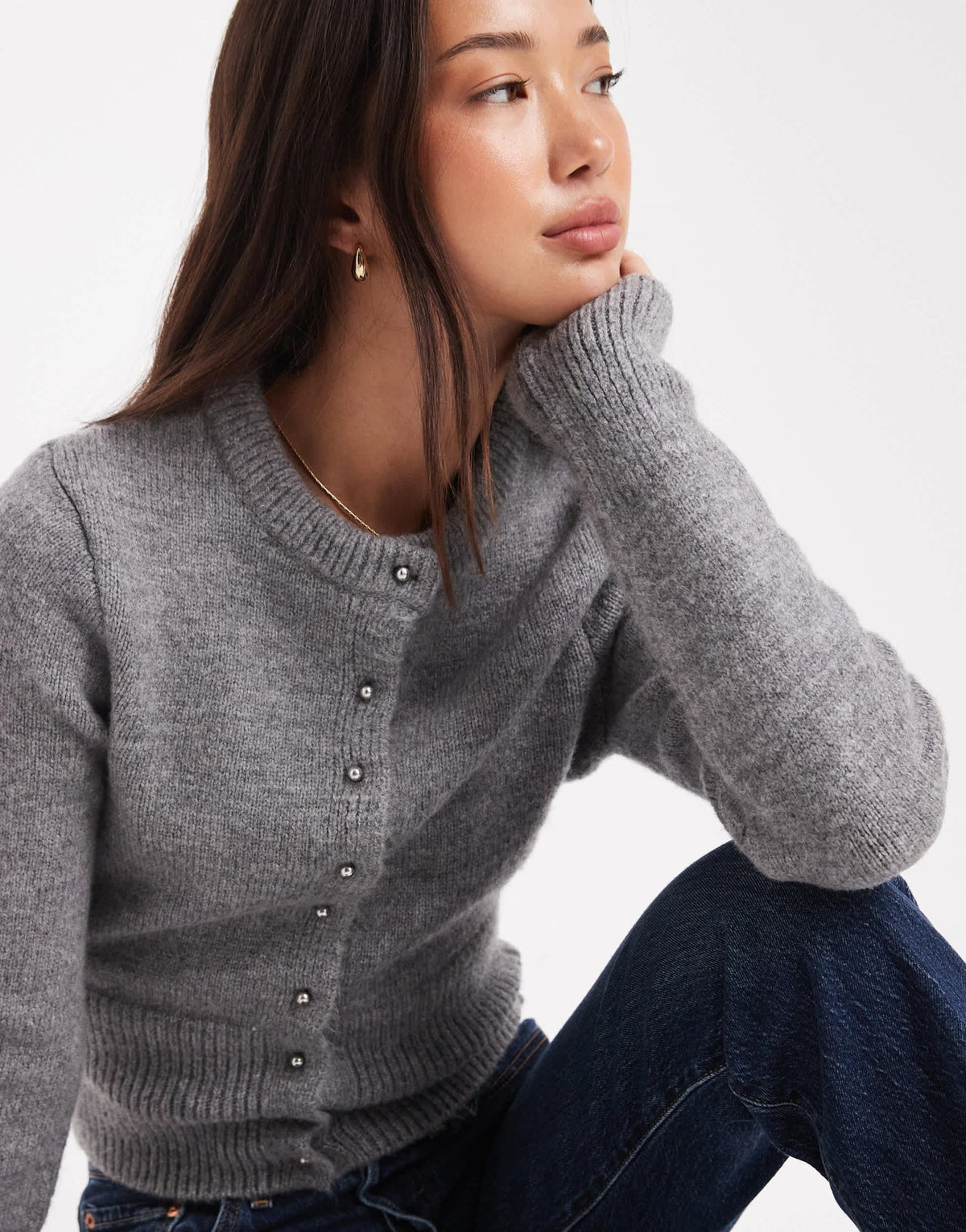 ASOS DESIGN fluffy neat fit knitted cardigan in grey - ASOS Sample Sale