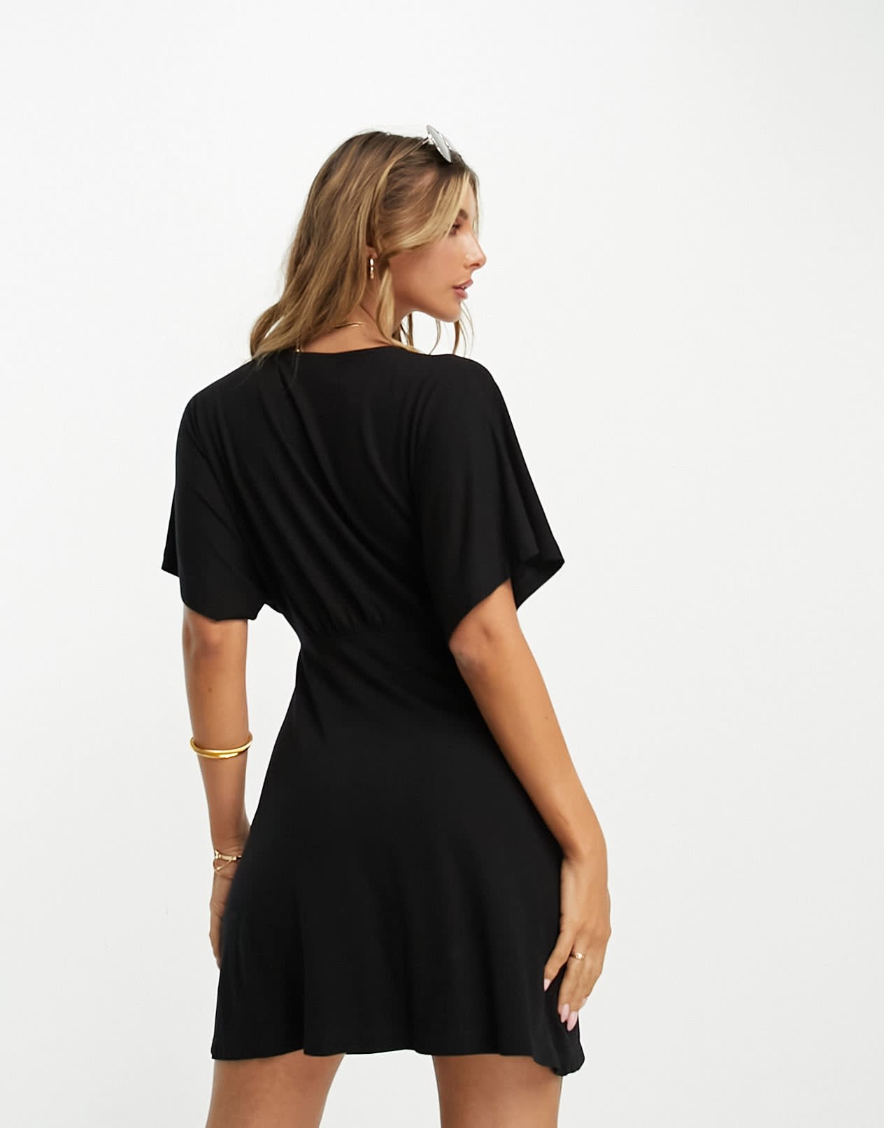 ASOS DESIGN flutter sleeve mini tea dress with buttons in black - ASOS Sample Sale