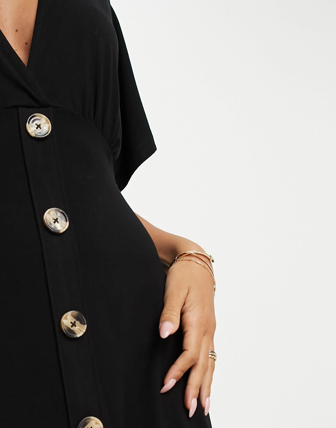 ASOS DESIGN flutter sleeve mini tea dress with buttons in black - ASOS Sample Sale