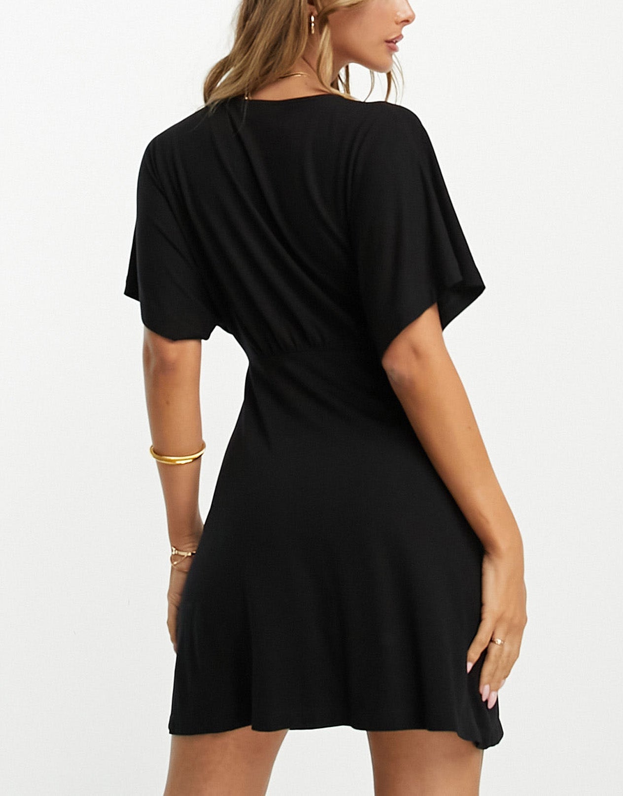 ASOS DESIGN flutter sleeve mini tea dress with buttons in black - ASOS Sample Sale