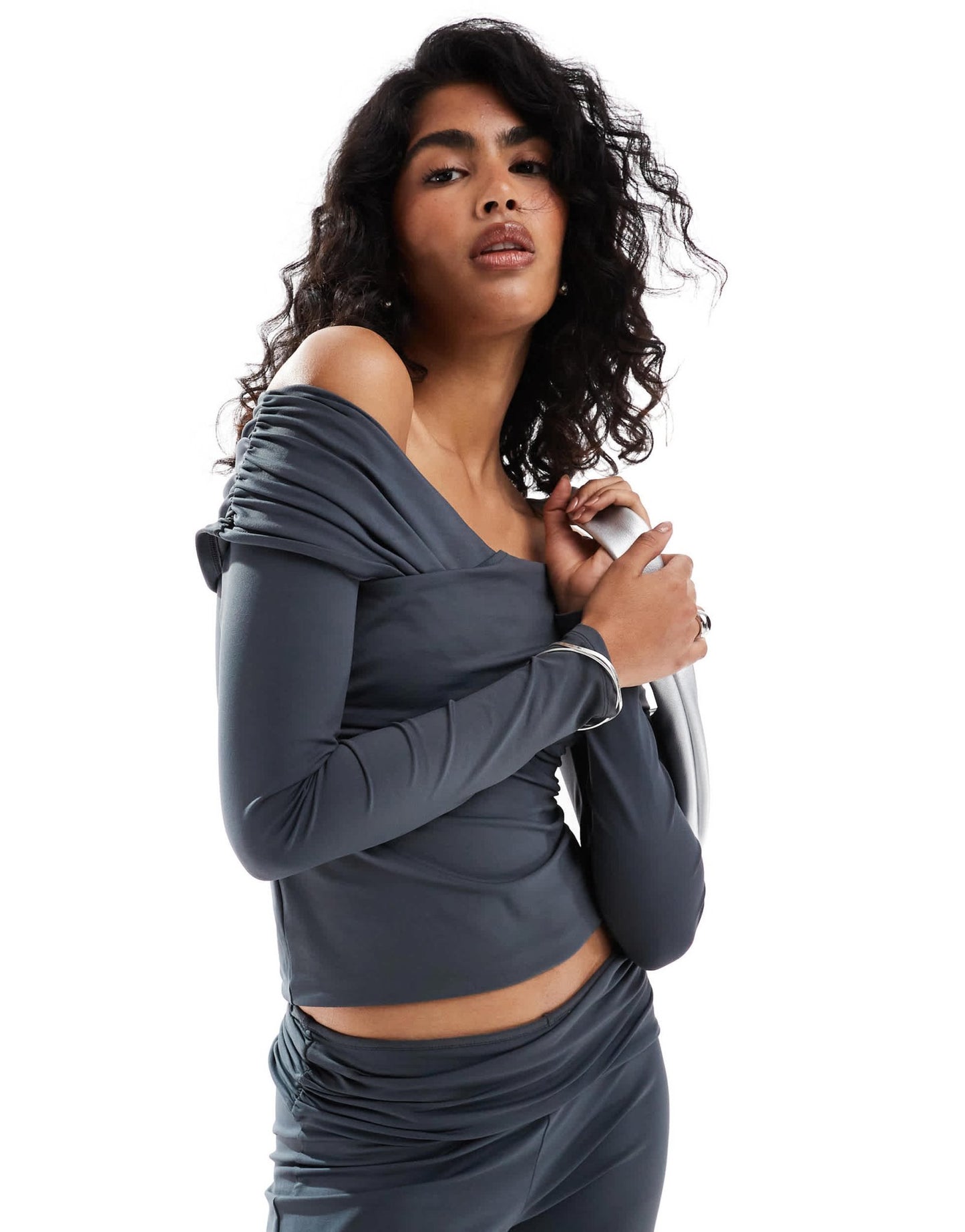 ASOS DESIGN fold over bardot top co ord in slate grey - ASOS Sample Sale