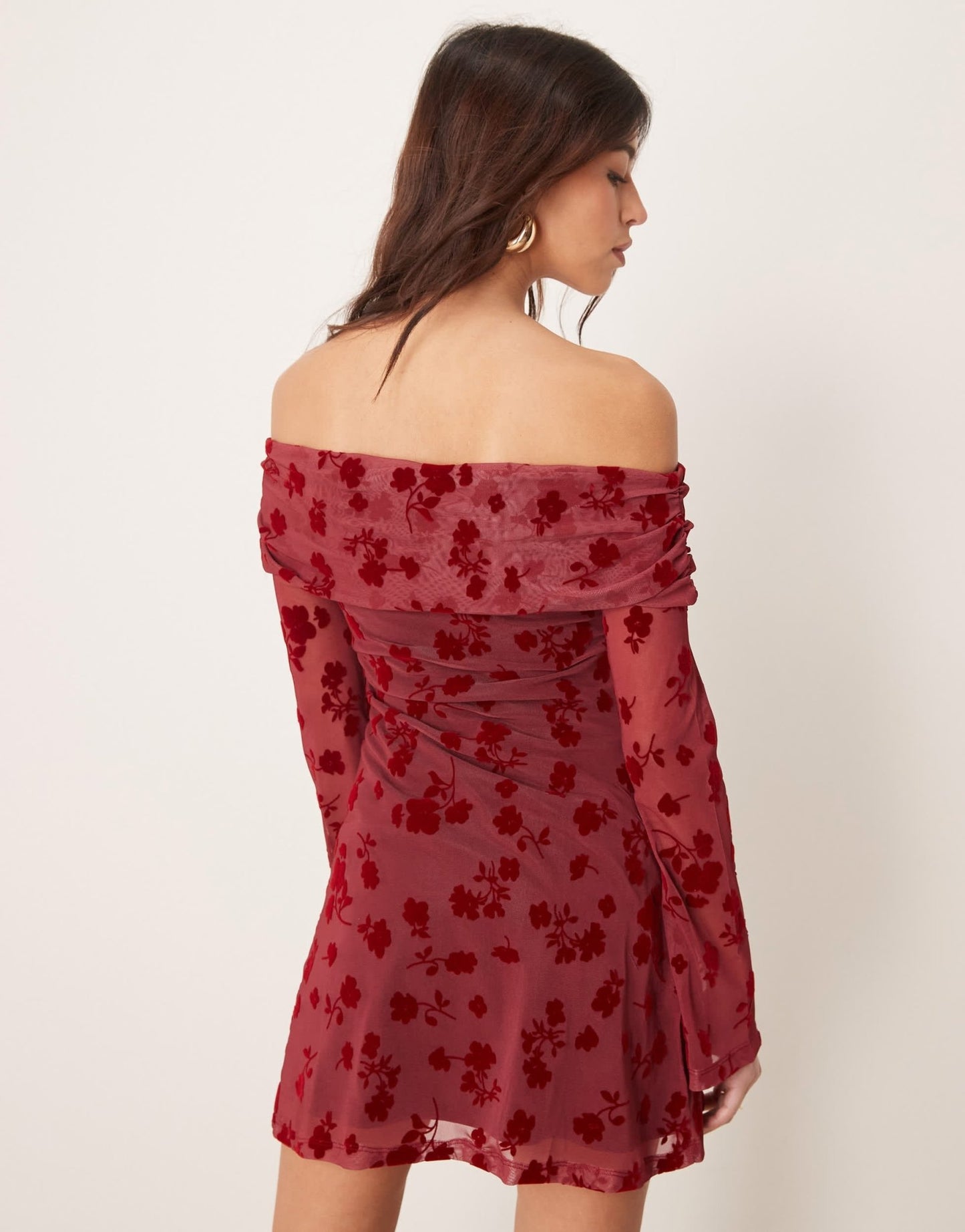 ASOS DESIGN fold over flocked mesh asymmetric mini dress in red - ASOS Sample Sale
