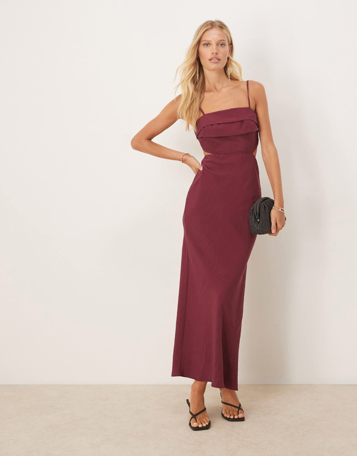 ASOS DESIGN folded bust detail cut out midi slip dress in cherry red - ASOS Sample Sale