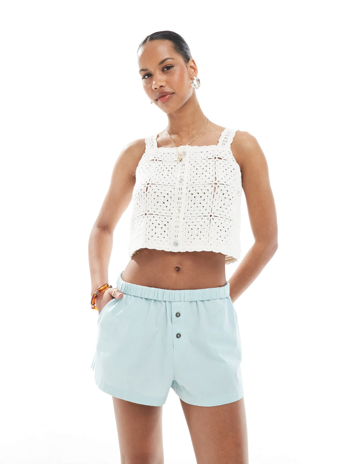 ASOS DESIGN folded waistband shorts in blue - ASOS Sample Sale