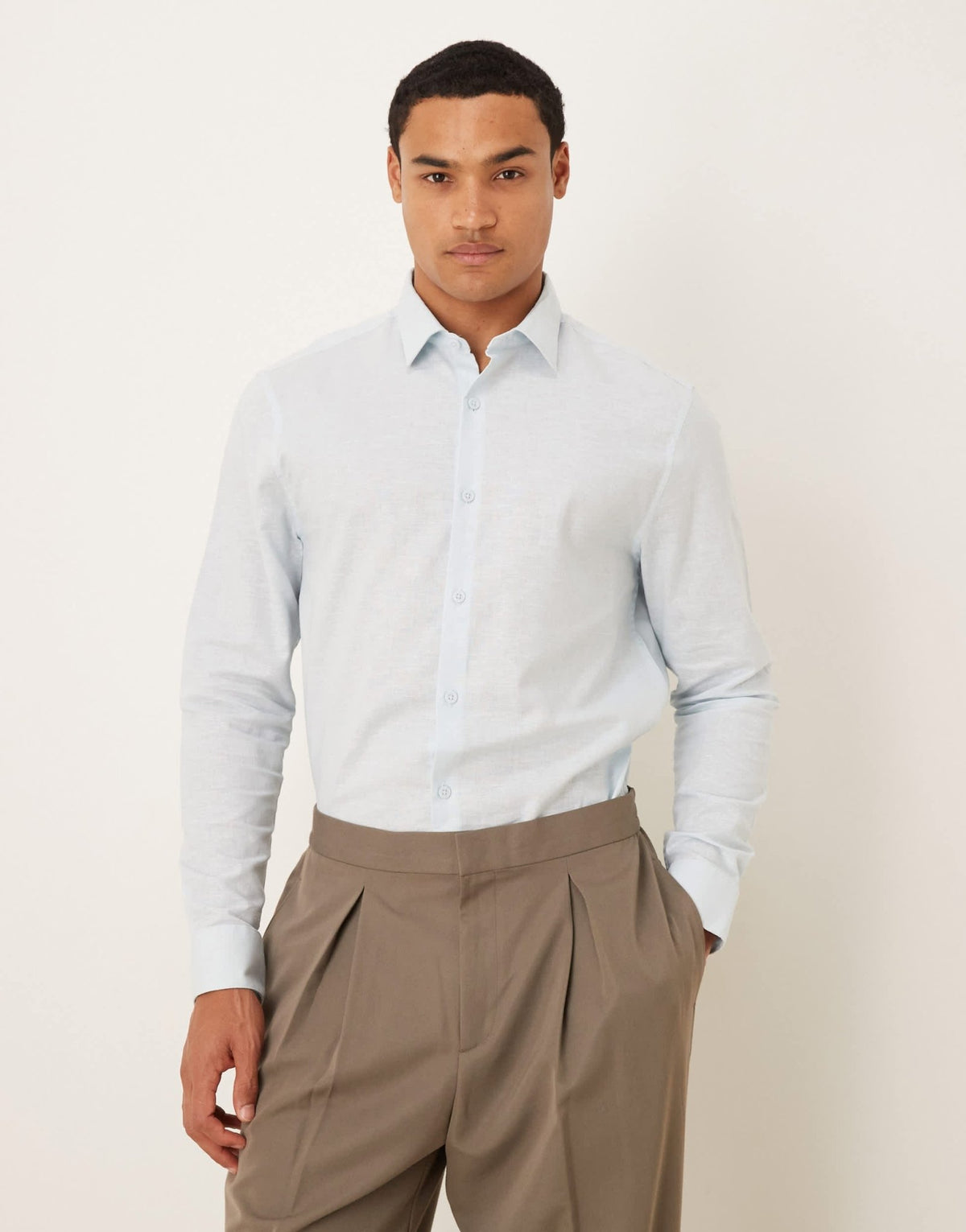 ASOS DESIGN formal linen blend regular shirt in blue - ASOS Sample Sale
