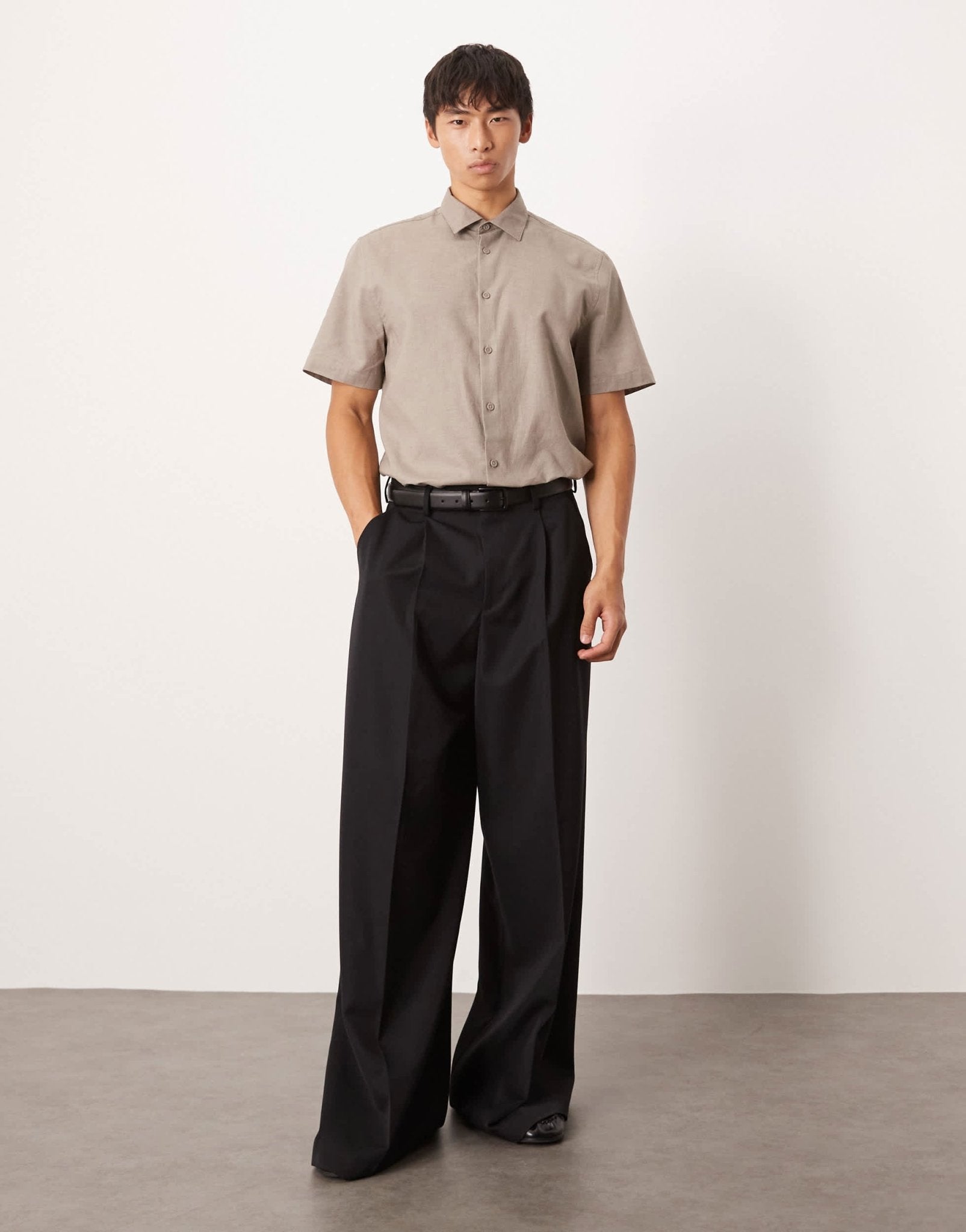 ASOS DESIGN formal linen blend regular shirt in brown - ASOS Sample Sale