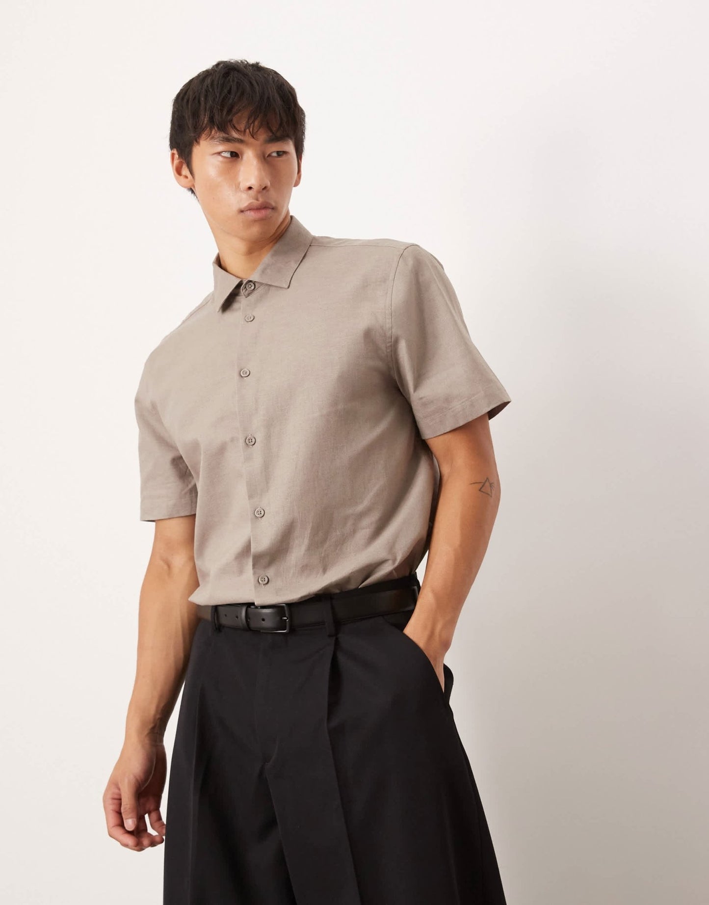 ASOS DESIGN formal linen blend regular shirt in brown - ASOS Sample Sale