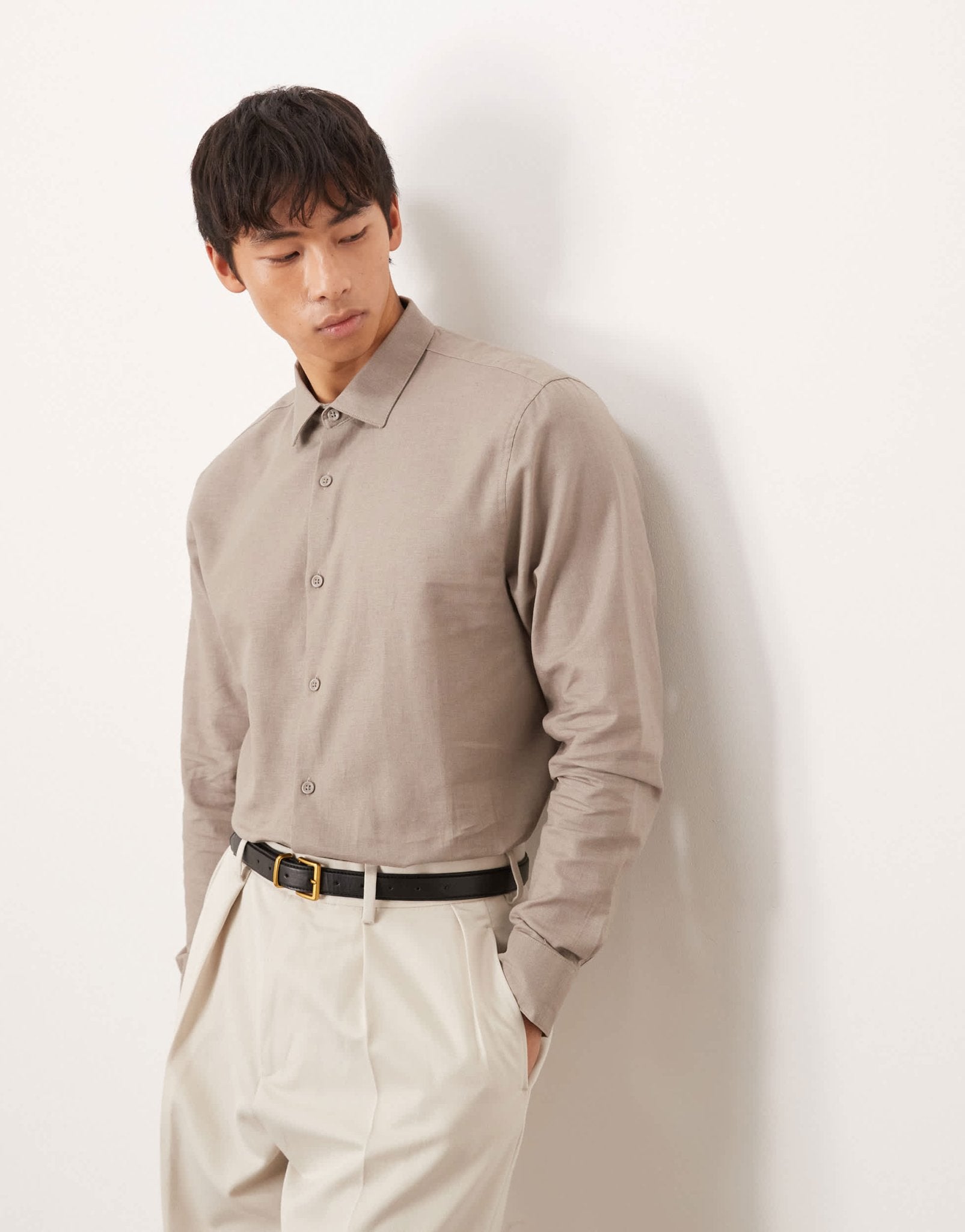 ASOS DESIGN formal linen blend regular shirt in brown - ASOS Sample Sale