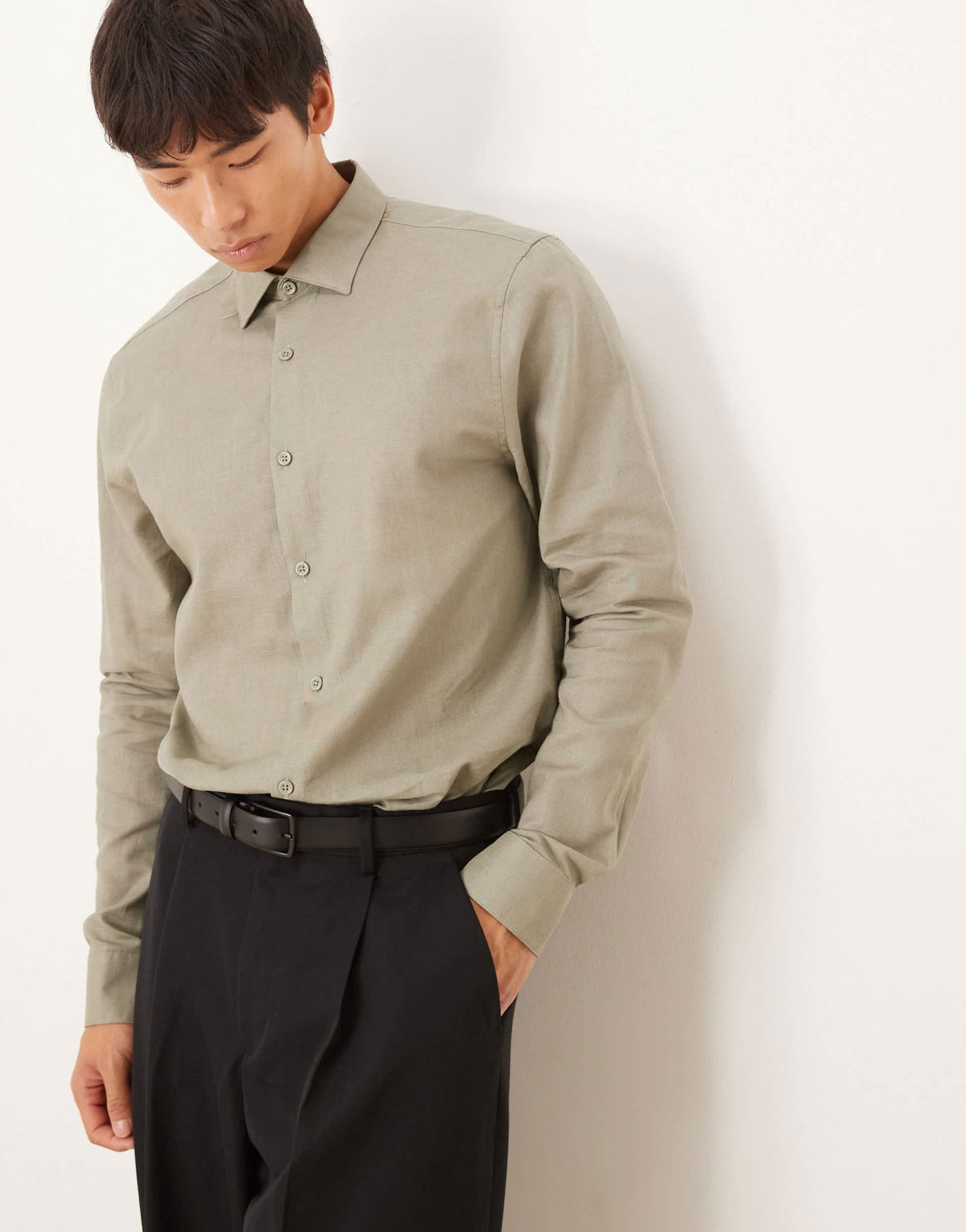 ASOS DESIGN formal linen blend regular shirt in khaki - ASOS Sample Sale