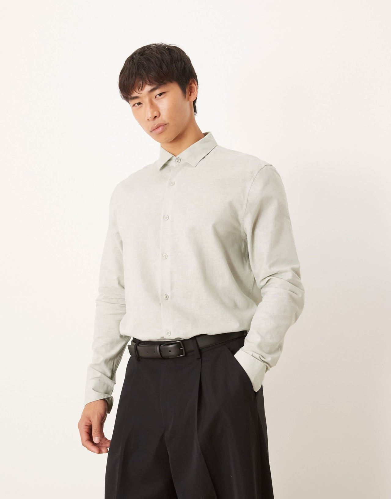 ASOS DESIGN formal linen blend regular shirt in mint green - ASOS Sample Sale
