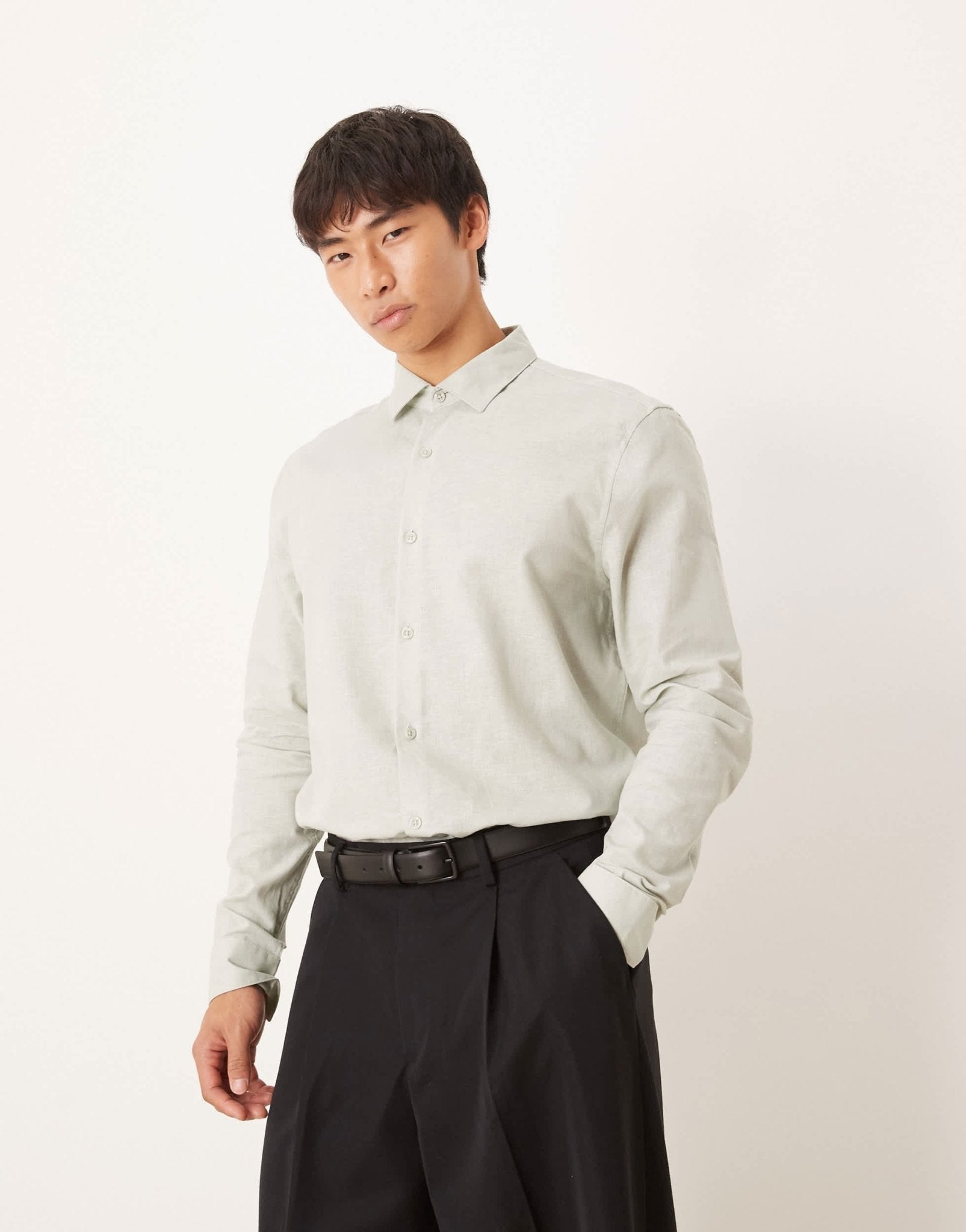 ASOS DESIGN formal linen blend regular shirt in mint green - ASOS Sample Sale