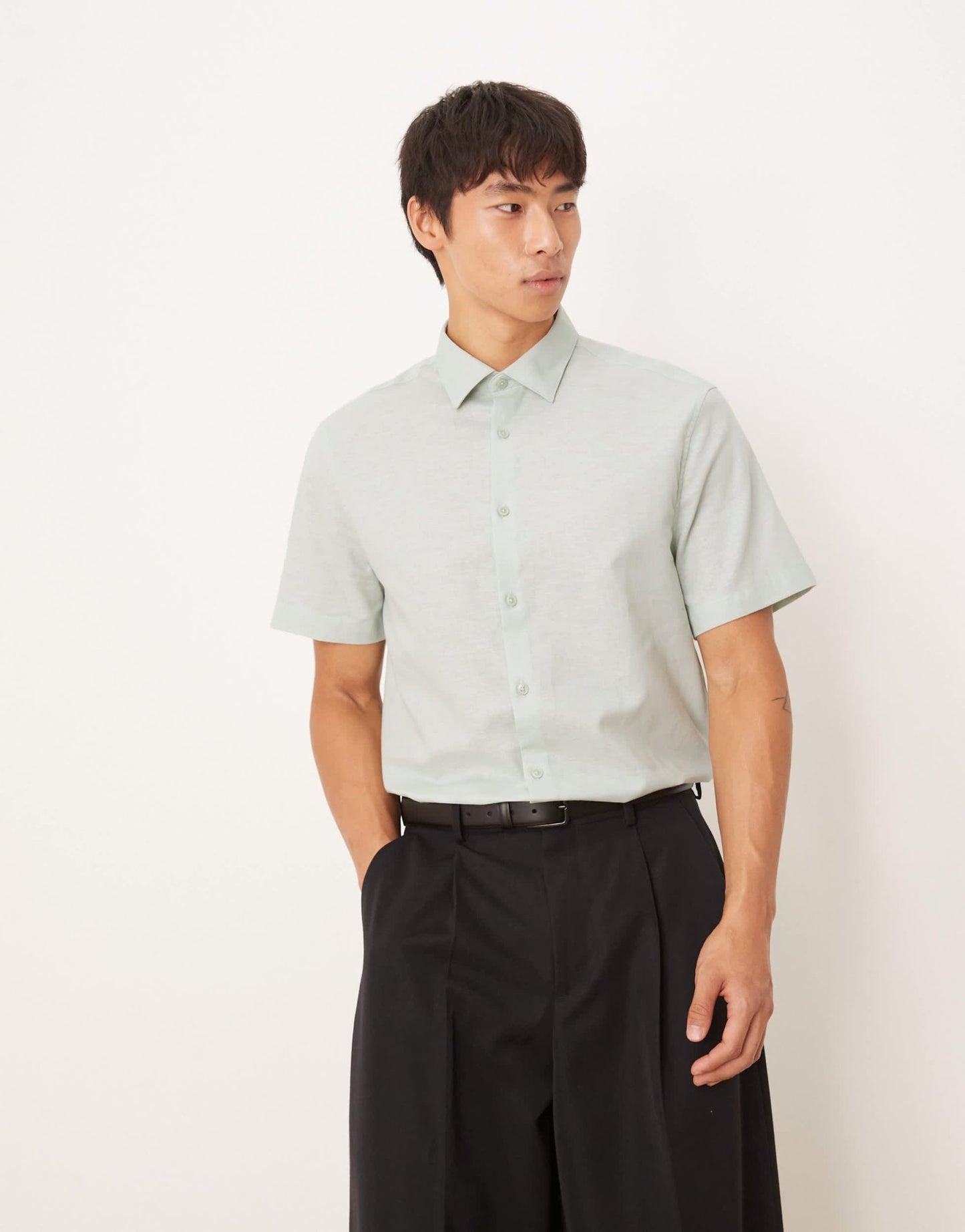 ASOS DESIGN formal linen blend regular shirt in mint green - ASOS Sample Sale