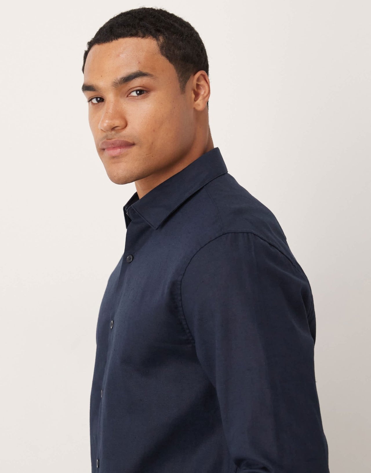 ASOS DESIGN formal linen blend regular shirt in navy - ASOS Sample Sale