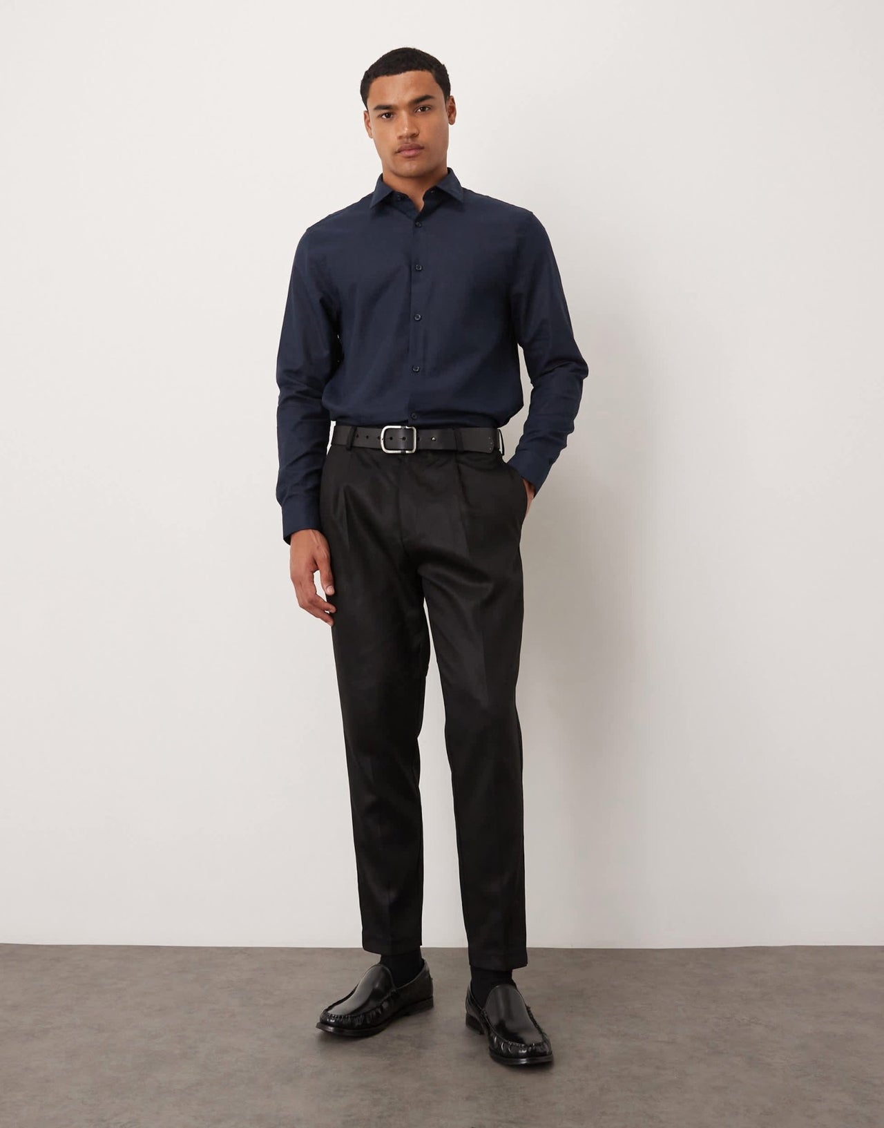 ASOS DESIGN formal linen blend regular shirt in navy - ASOS Sample Sale