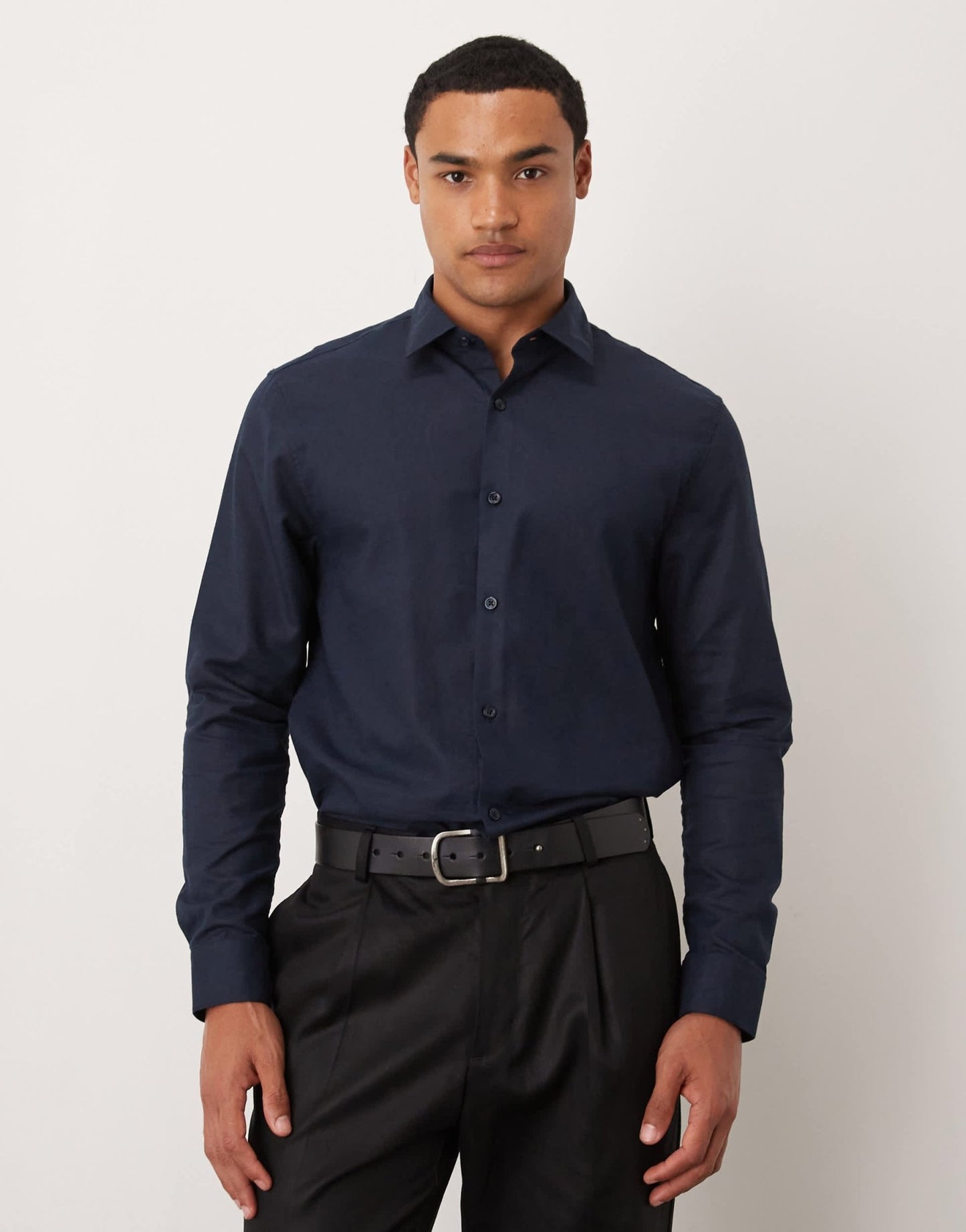 ASOS DESIGN formal linen blend regular shirt in navy - ASOS Sample Sale